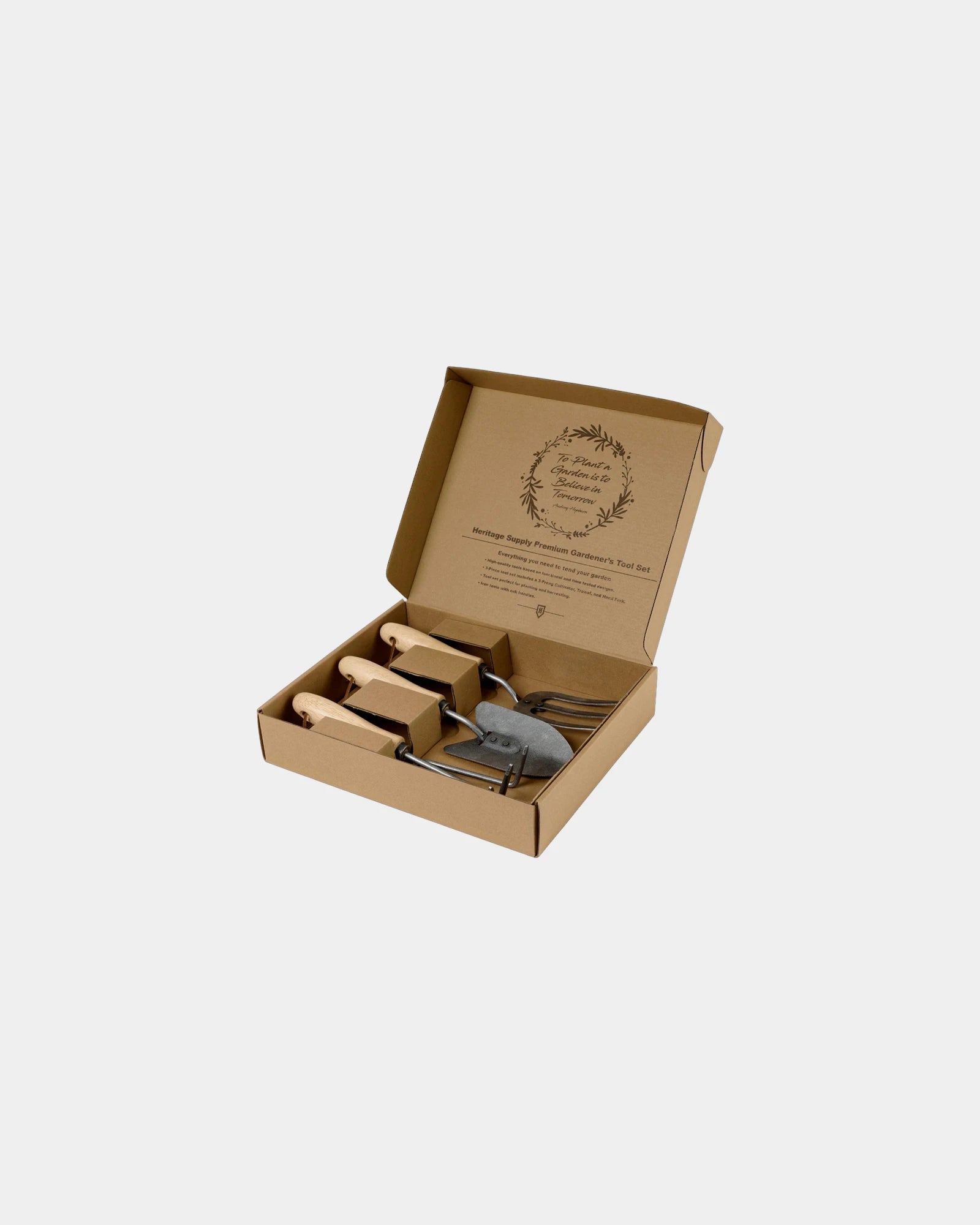 Branded iron and oak gardener's tool set gift box - 3
