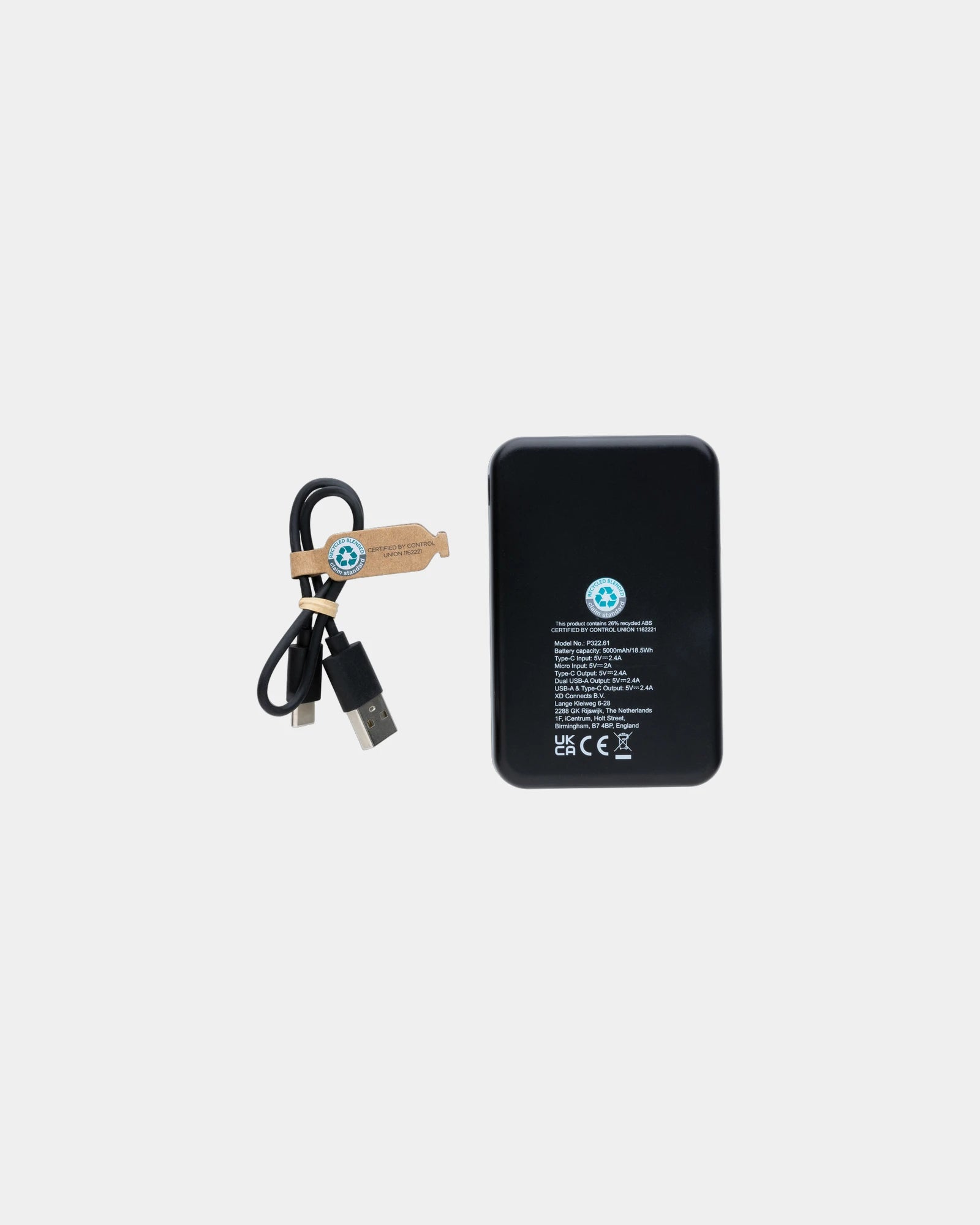 Custom recycled ABS 5,000 mAh power bank - 1