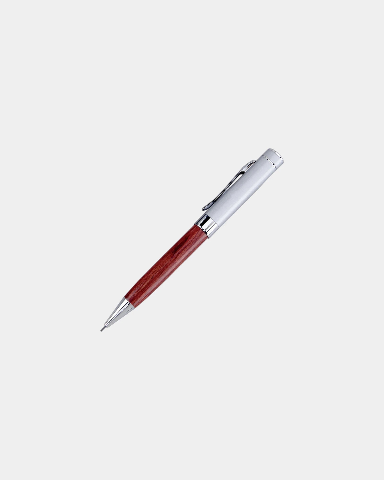 Custom wood twist mechanical pencil with chrome accents - 1