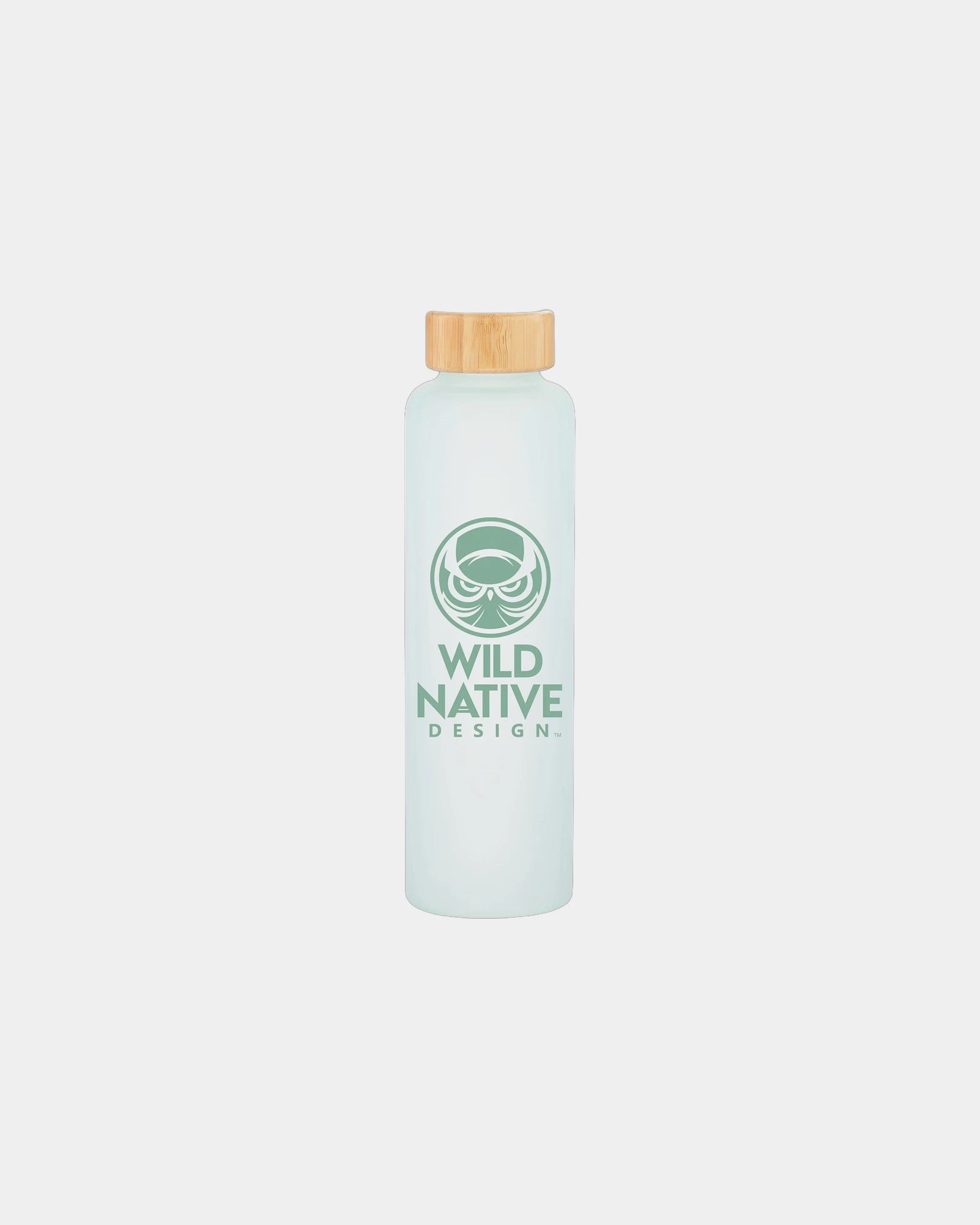 Custom 18-oz glass water bottle with bamboo lid - Sea Glass