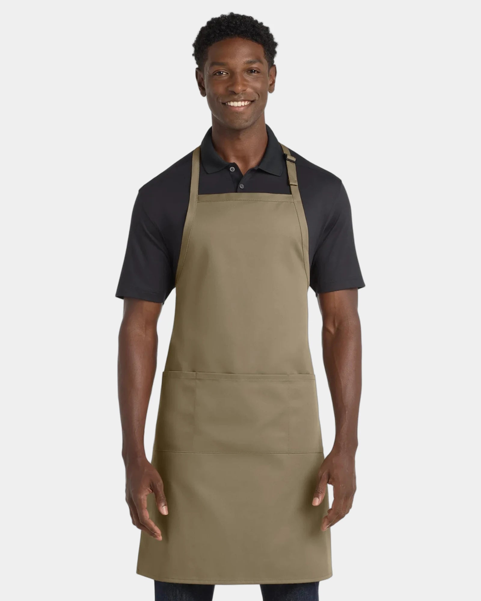 Custom extra-long bib apron Port Authority stain release - Khaki