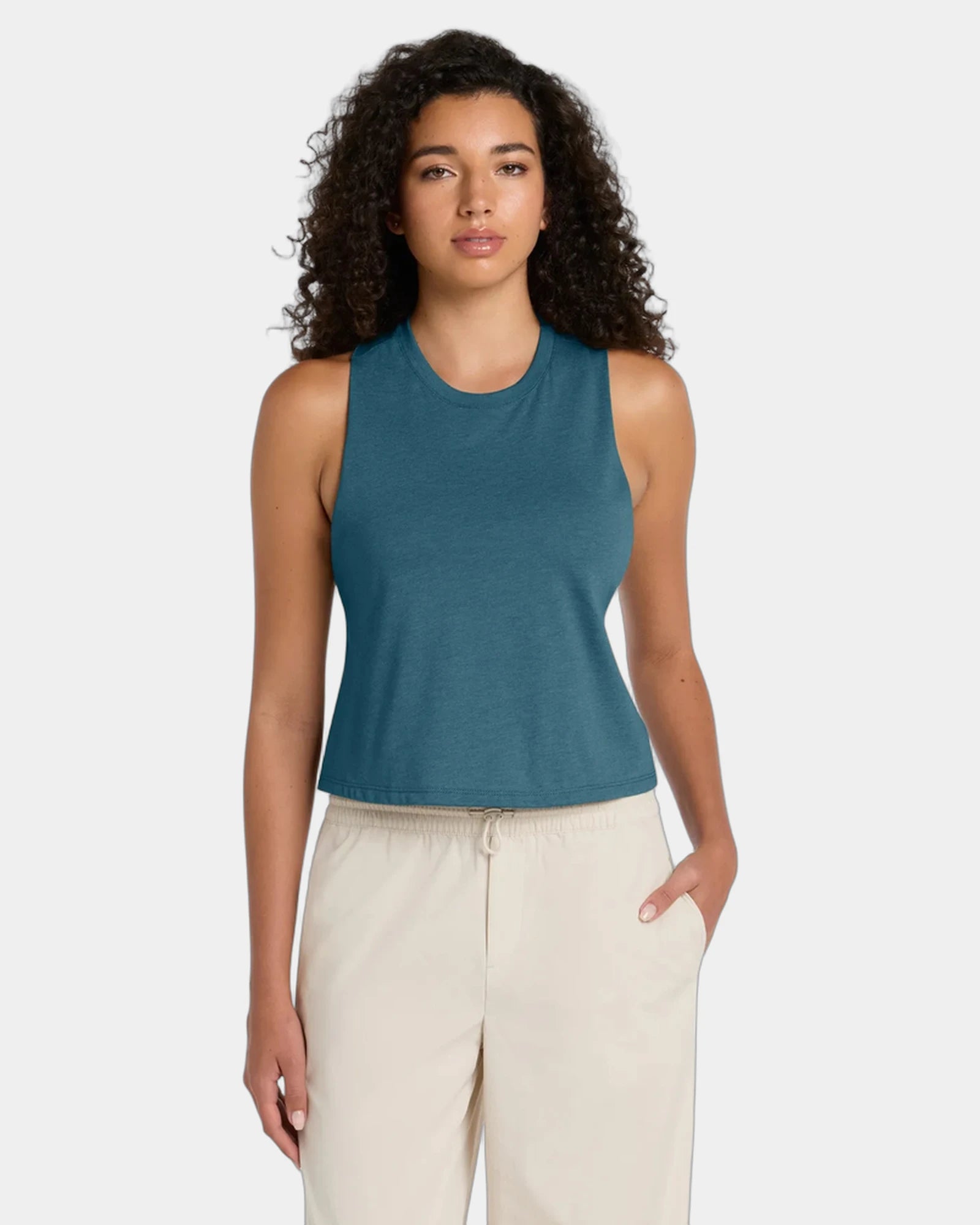 Custom cropped racerback tank top for women's teams - Heather Deep Teal