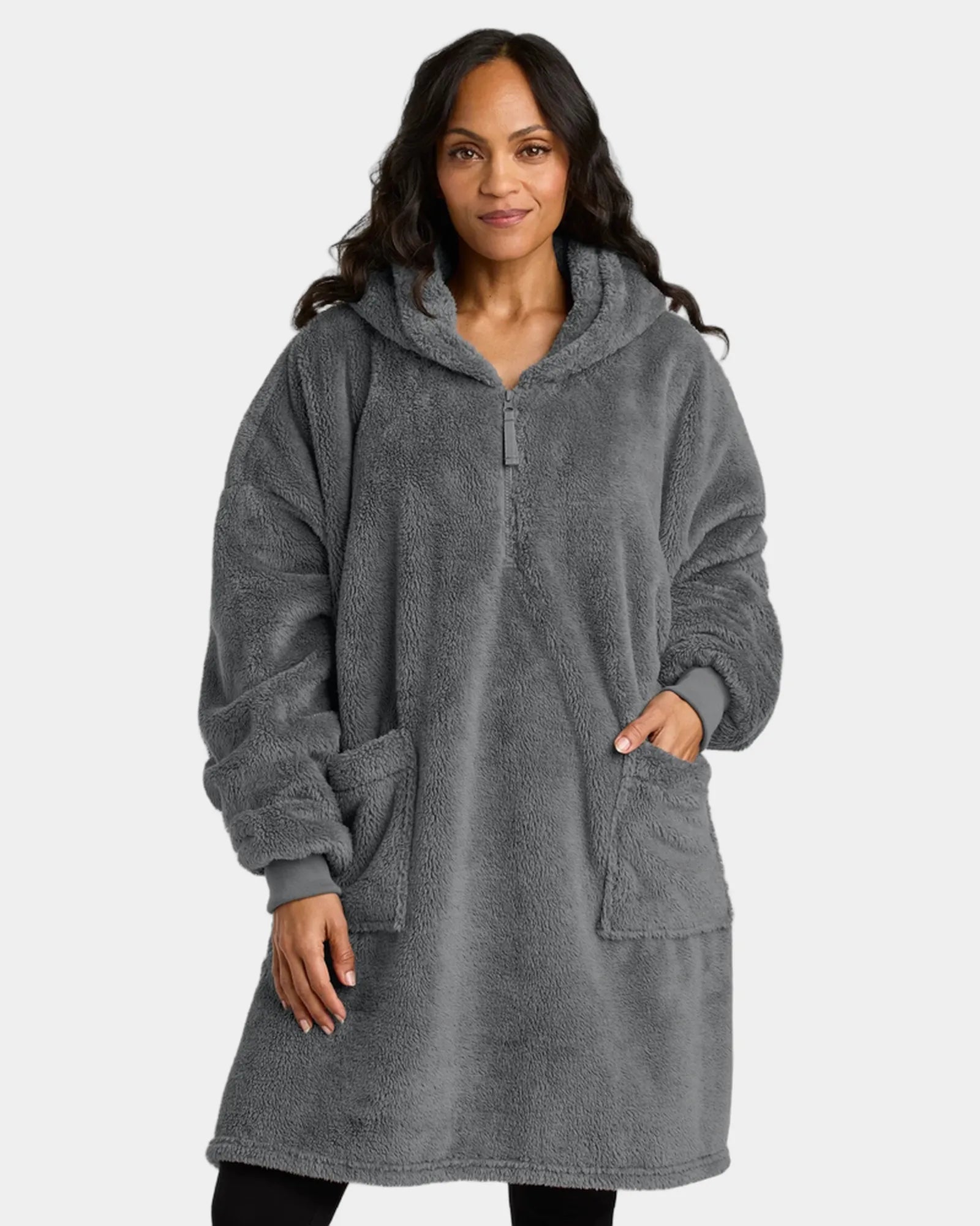 Custom plush poncho Port Authority fleece pullover - Smoke Grey