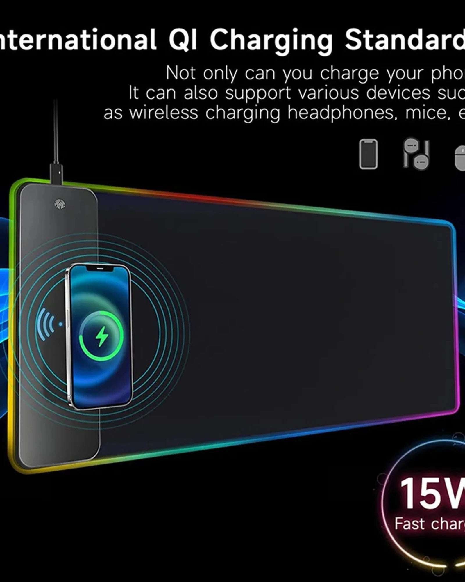 Custom RGB wireless charging gaming mouse pad 15W - 1