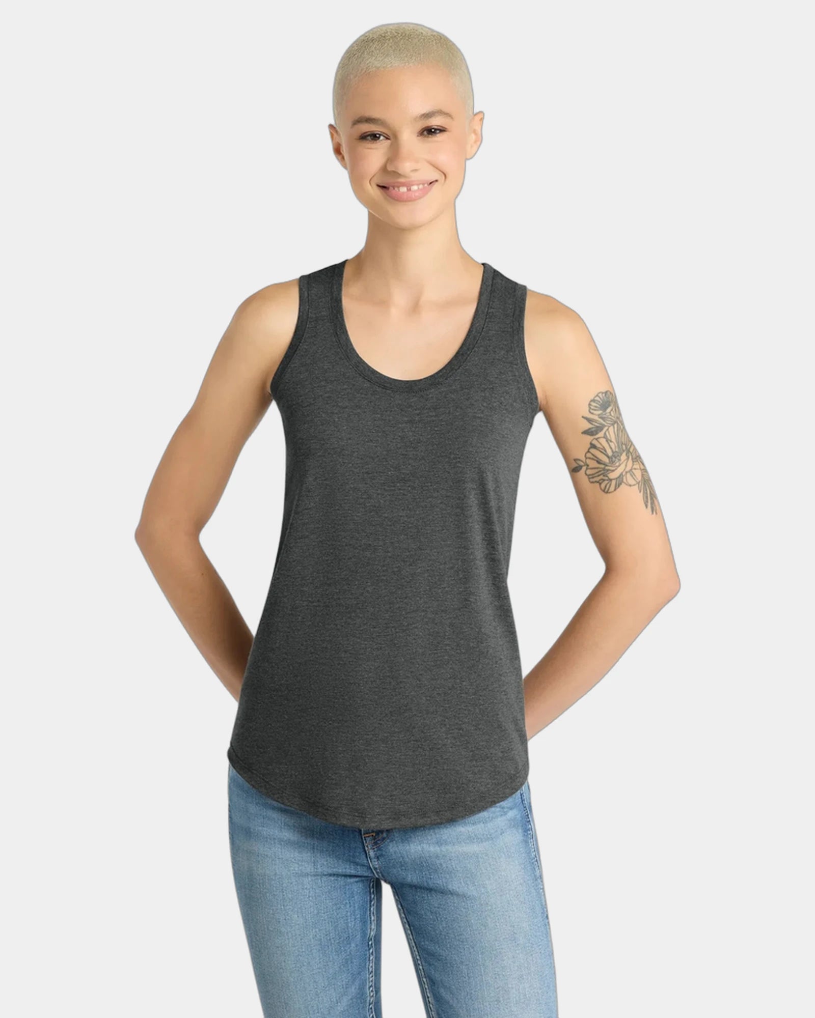 Custom tri-blend racerback tank top for women - Black Frost