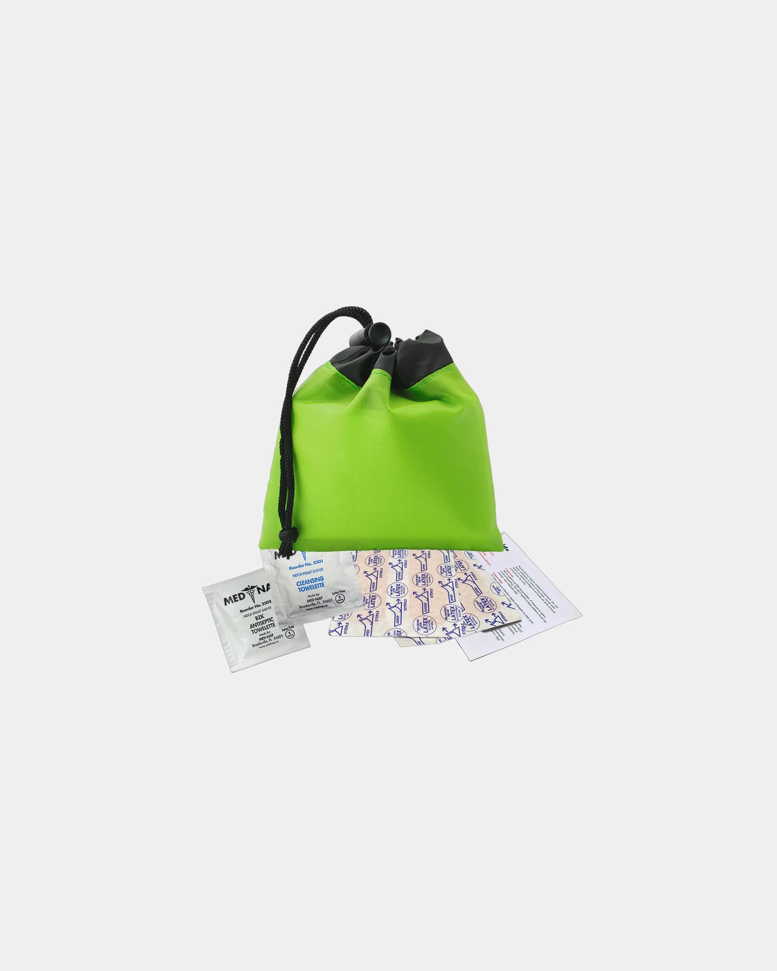 Custom polyester first aid kit cinch pouch - 7 piece - Lime Green