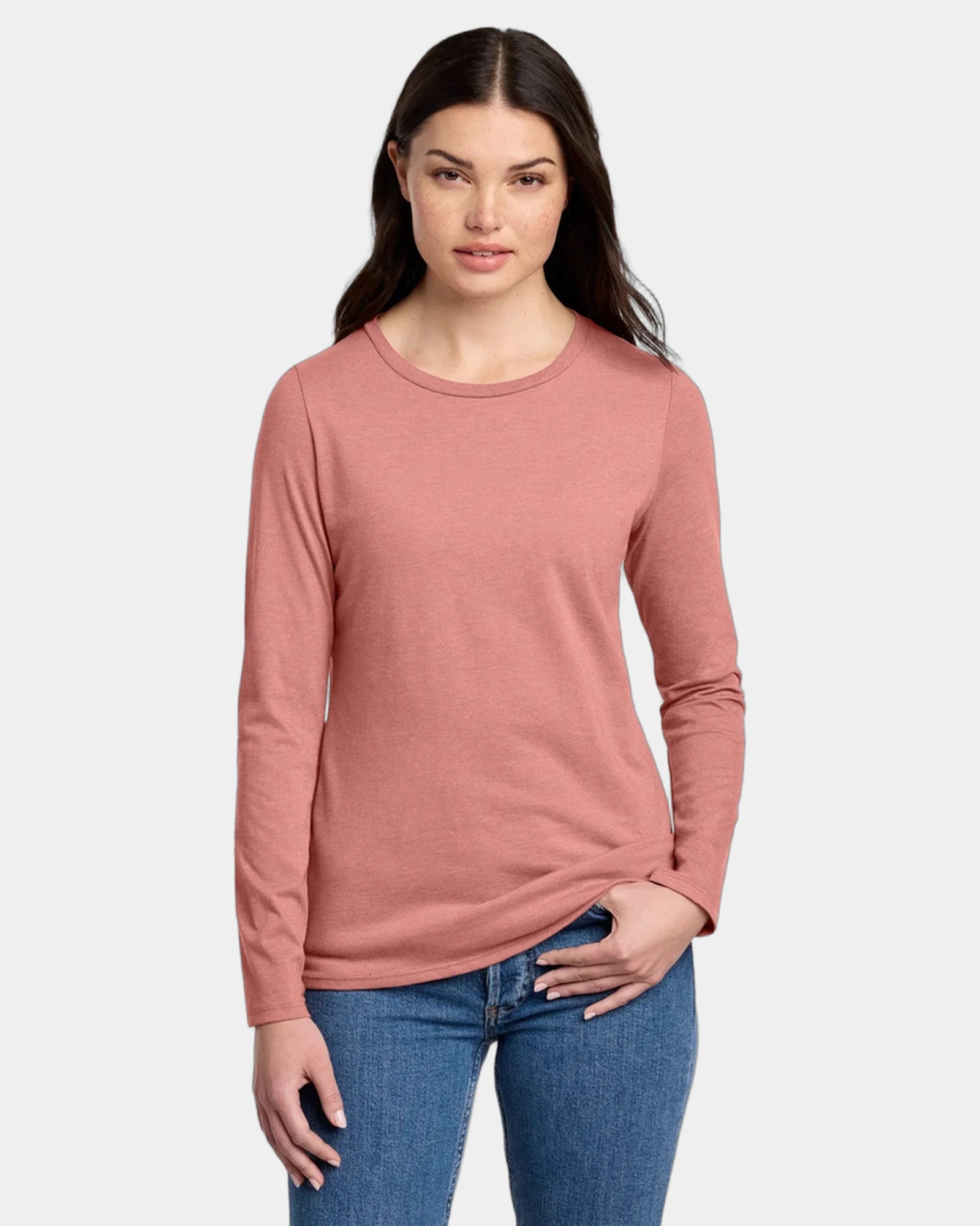 Custom women's long sleeve tee CVC blend t-shirt - Blush Frost
