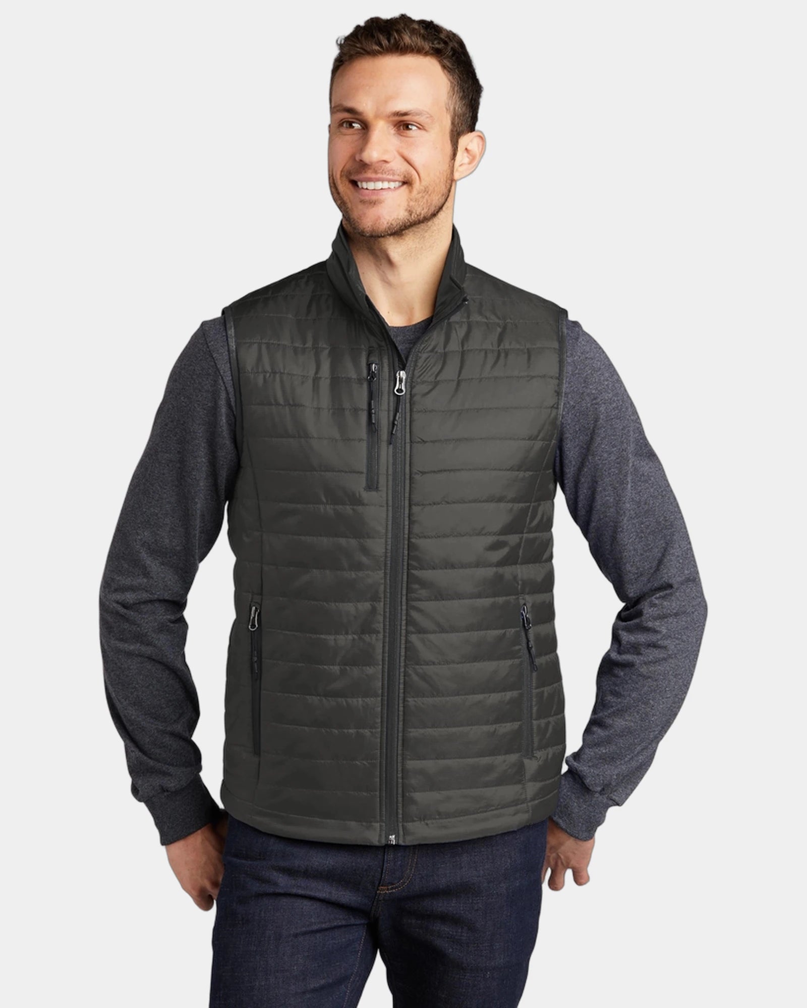 Custom insulated puffy vest Port Authority packable - Sterling Grey/ Graphite