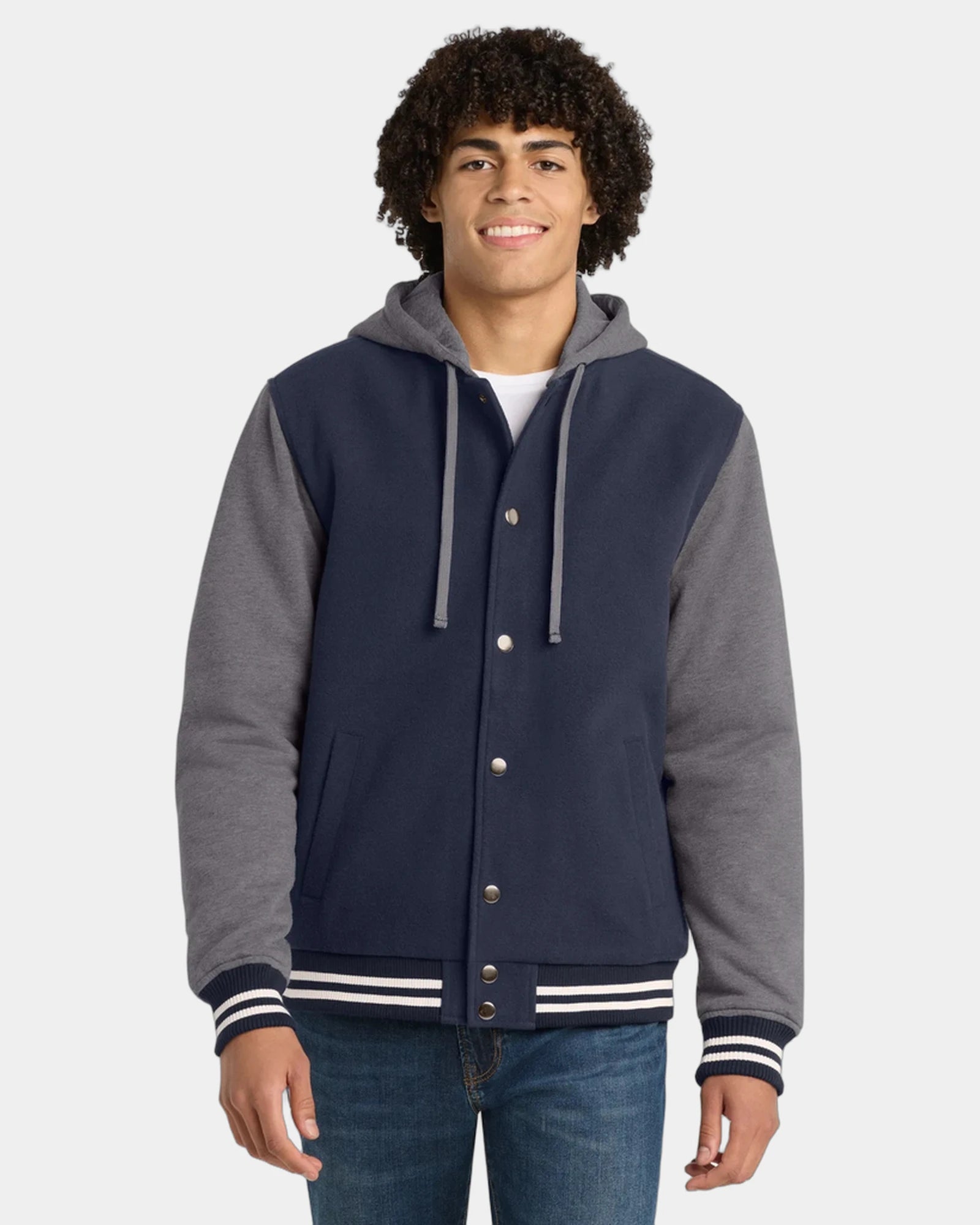 Custom insulated letterman jacket Sport-Tek quilted - True Navy/ Vintage Heather