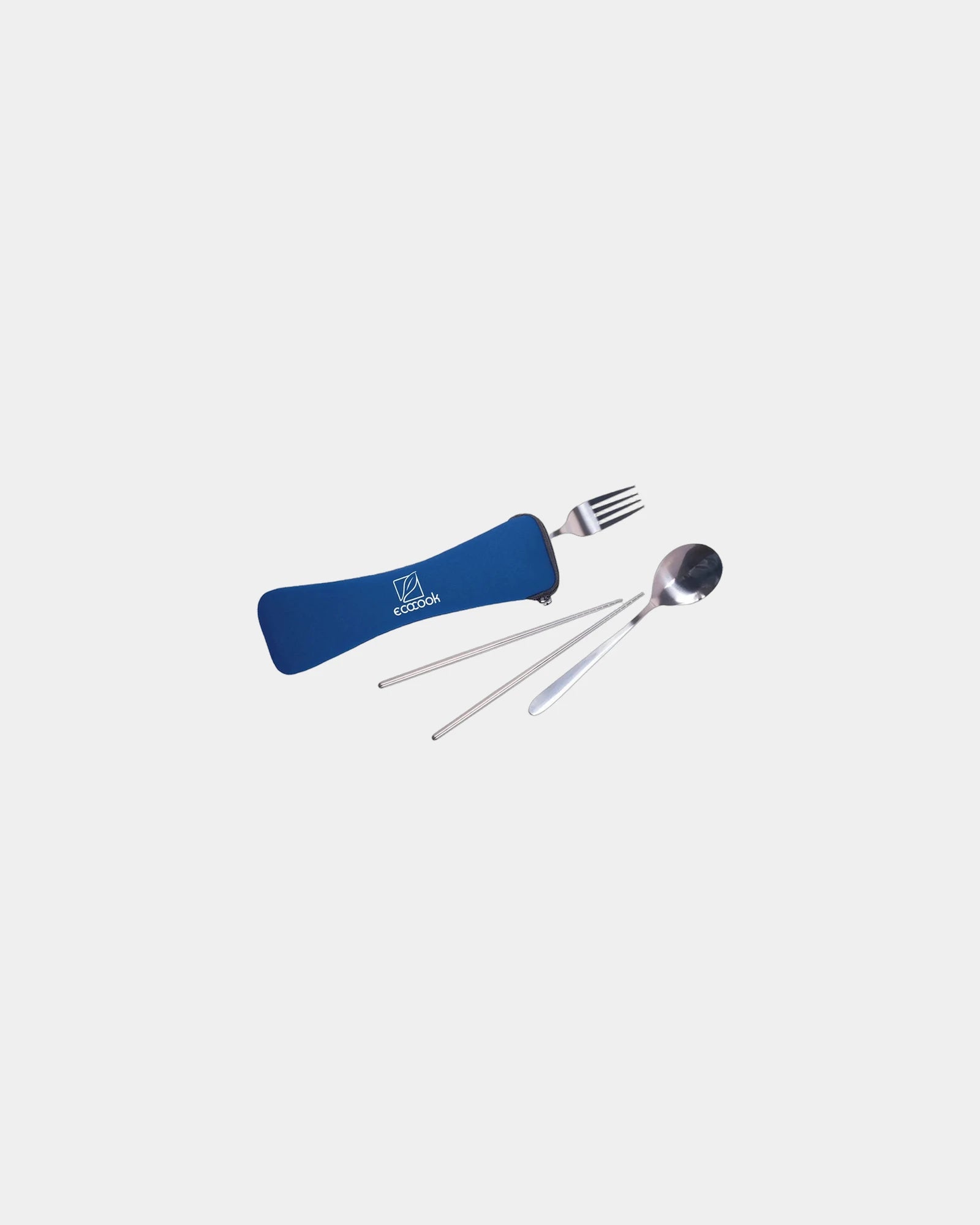 Custom stainless steel travel cutlery set in zip pouch - Blue-Reflex