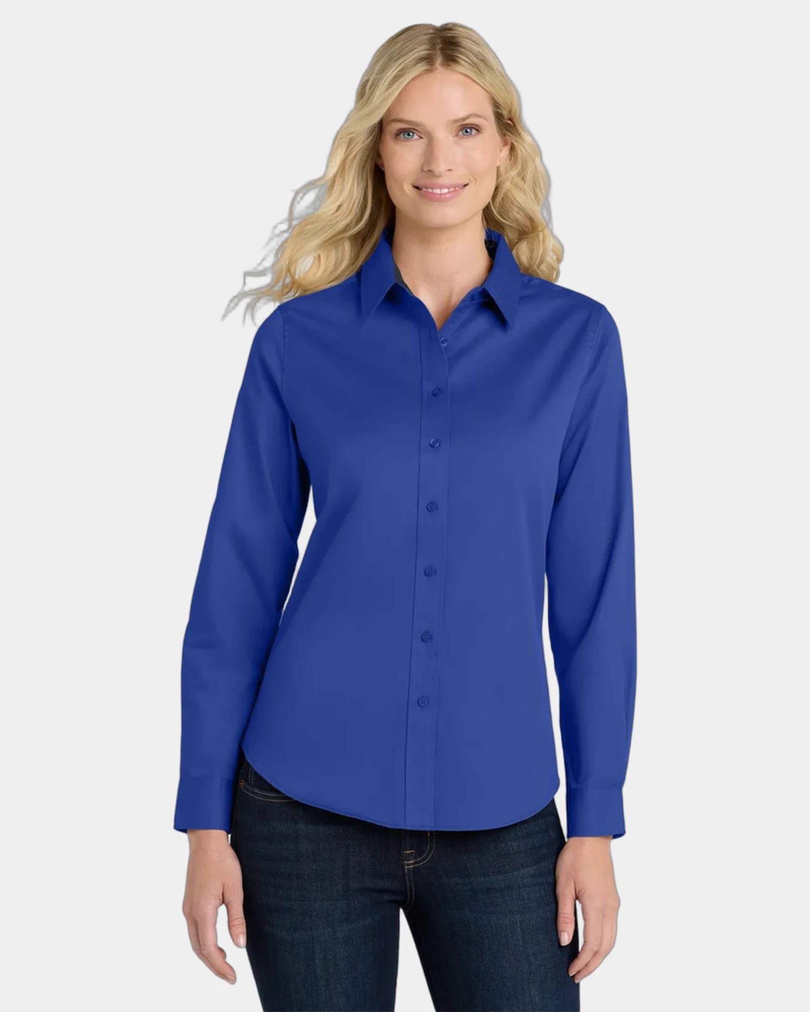 Custom Port Authority women's long sleeve Easy Care shirt - Royal/ Classic Navy