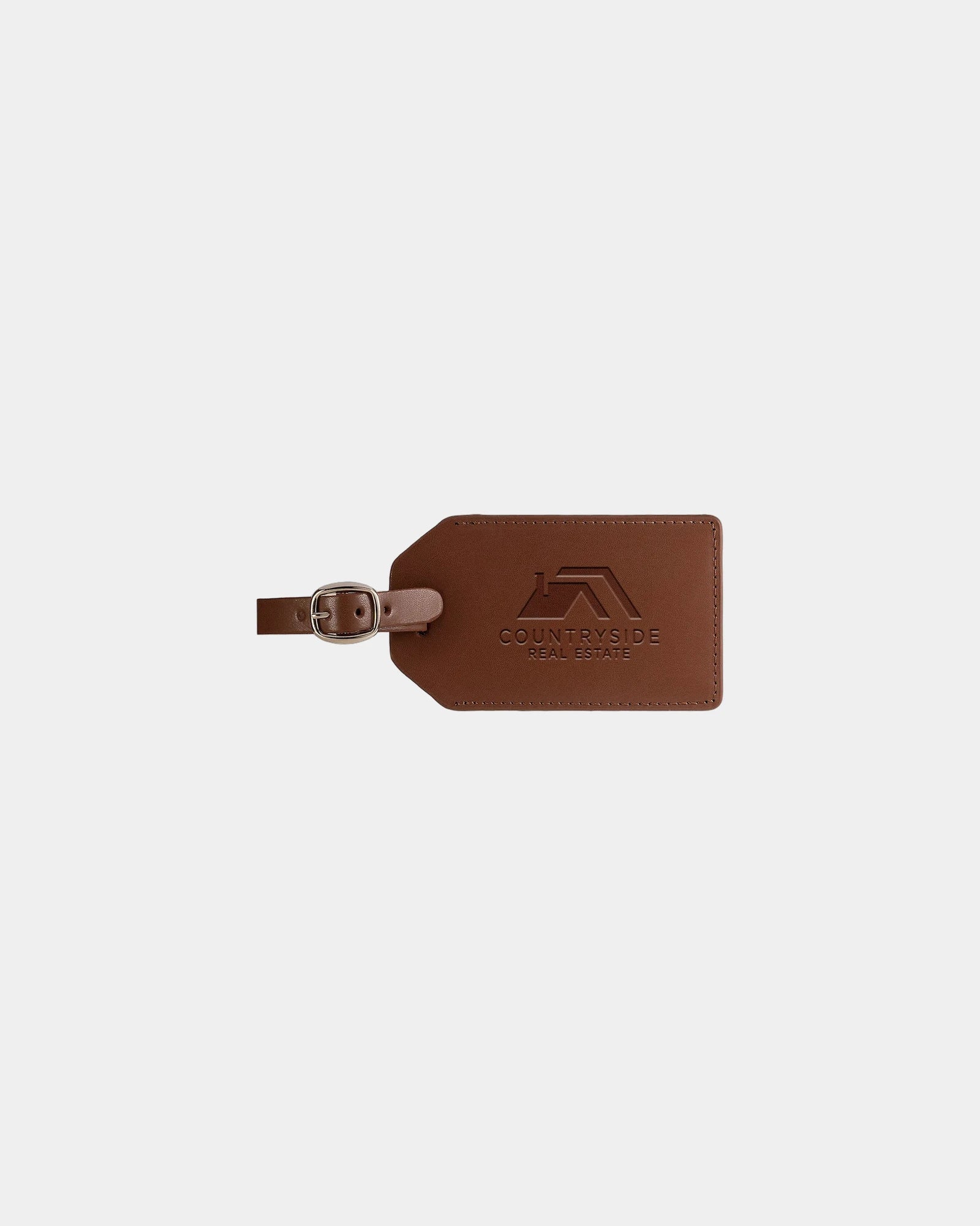 Custom recycled leather luggage tag with ID window - Tan
