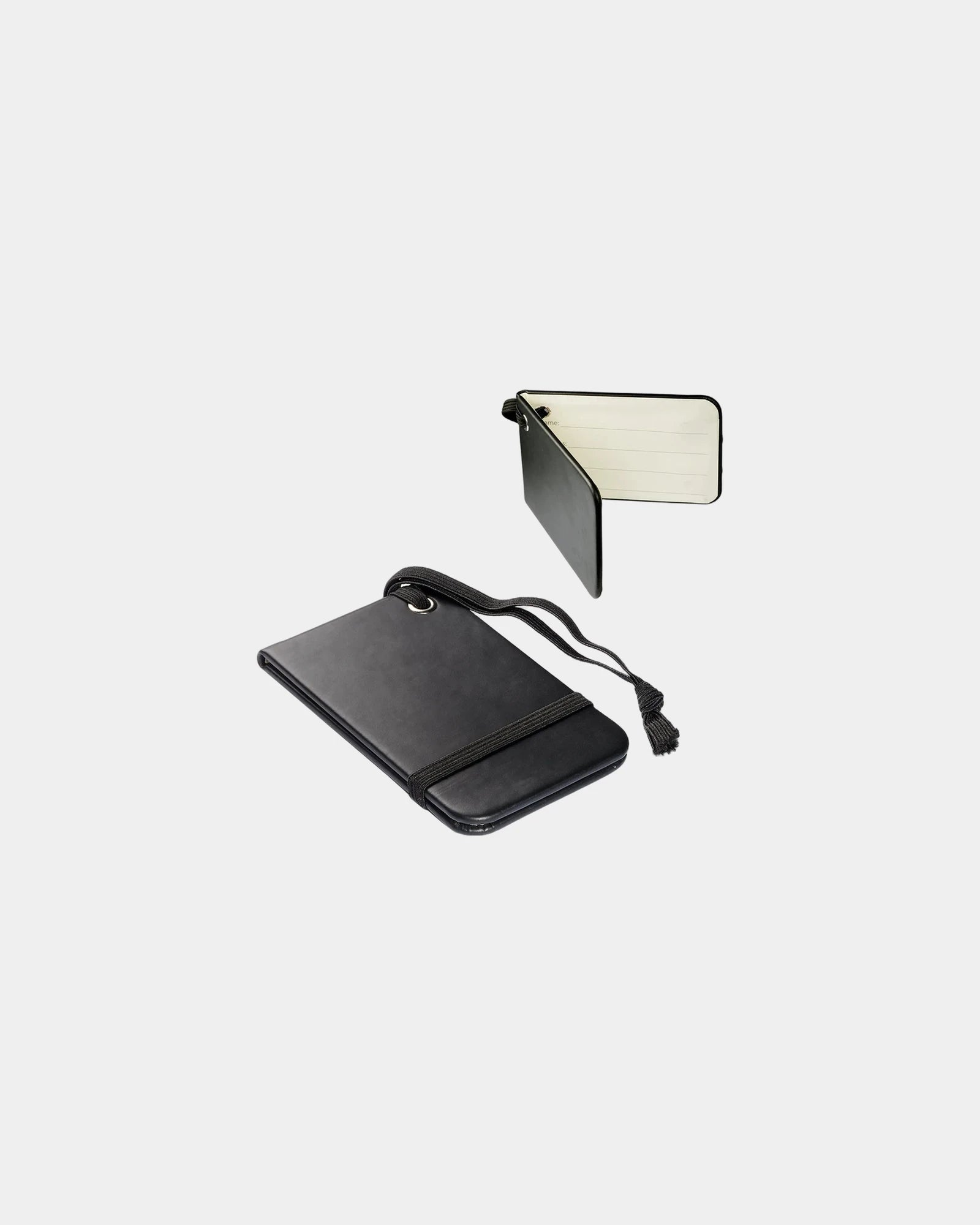 Custom faux leather luggage tag with elastic strap - Black