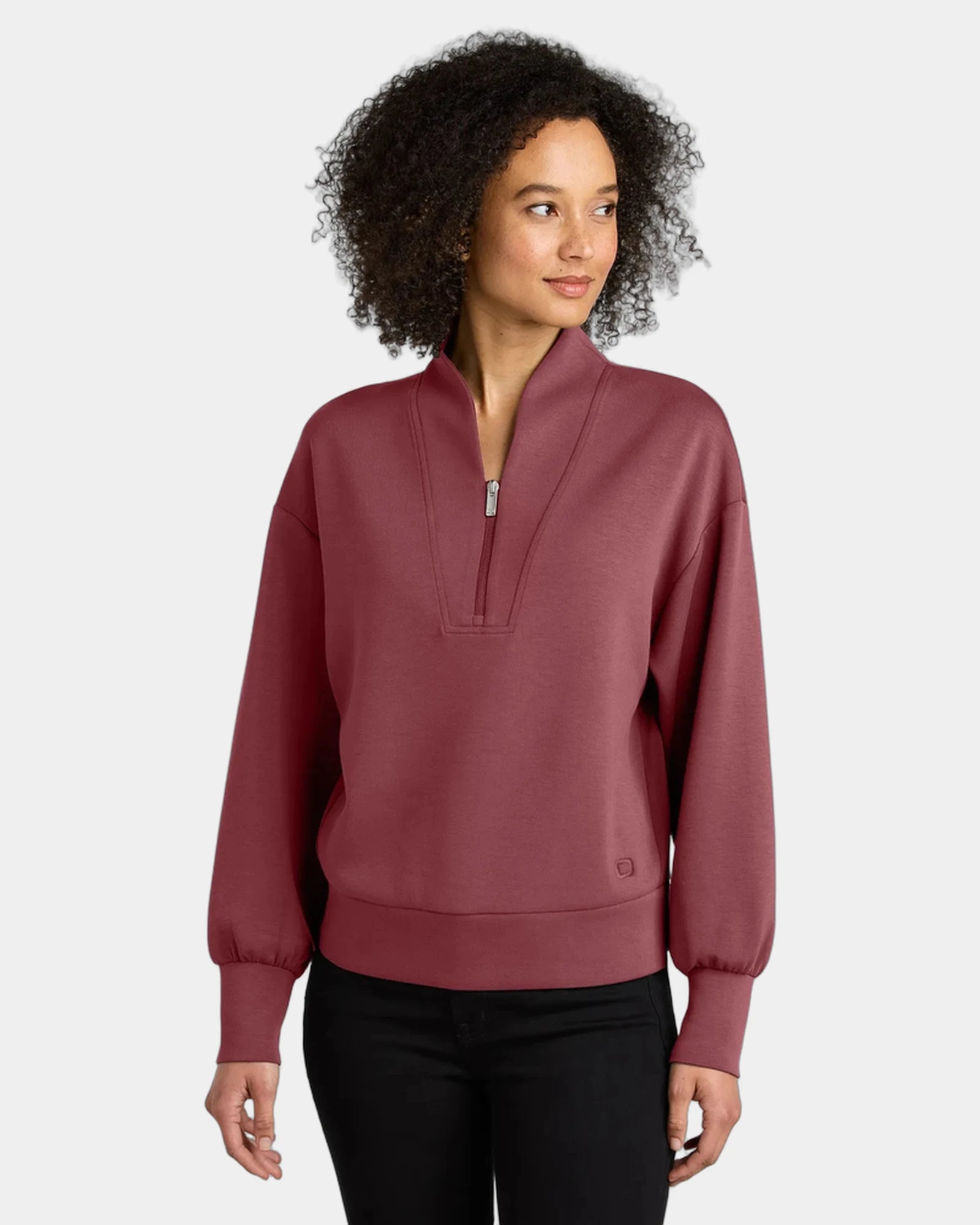 Custom women's 1/4-zip pullover with stretch fleece - Soft Ruby