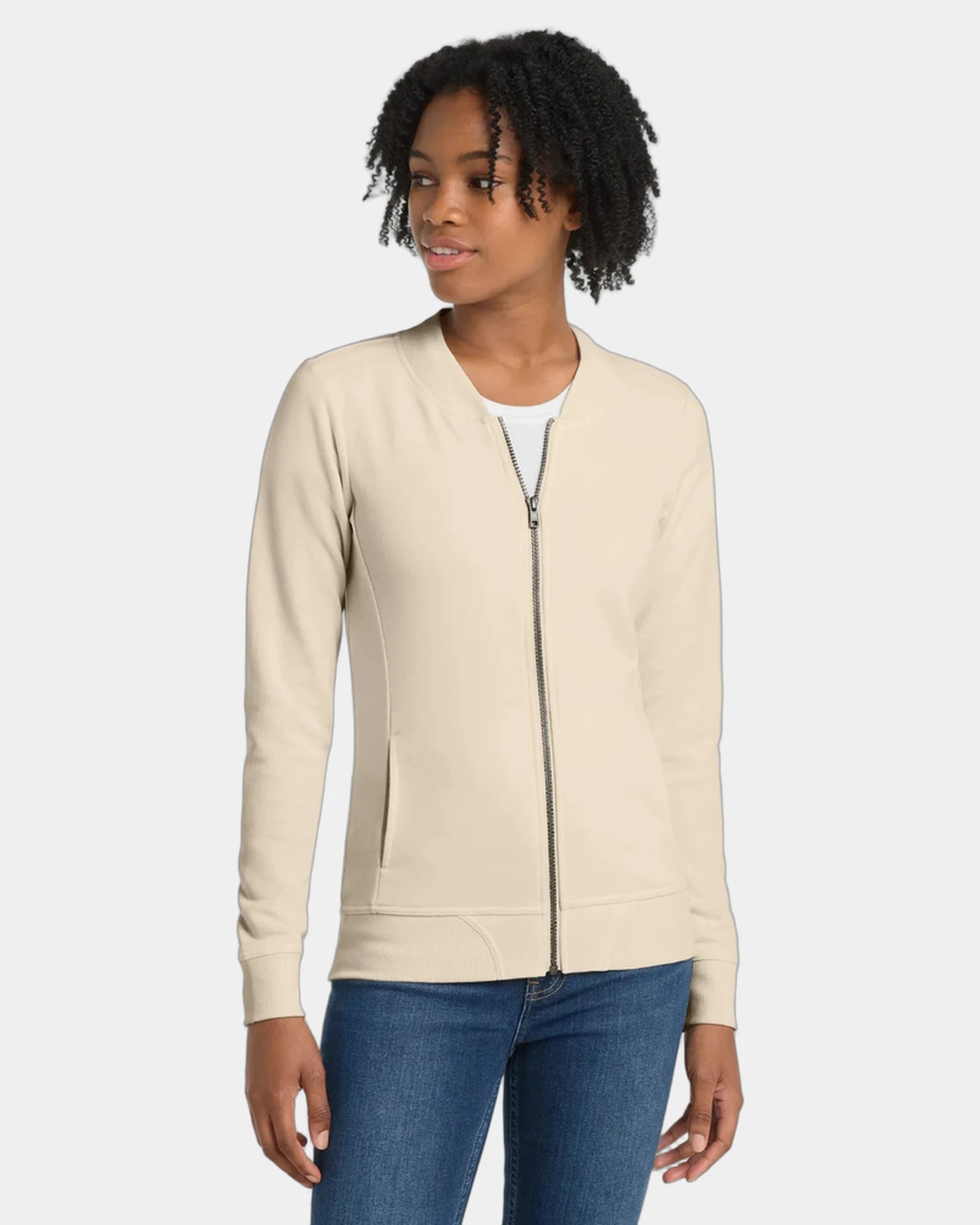 Custom Lightweight French Terry Bomber Sport-Tek Women's - Ecru