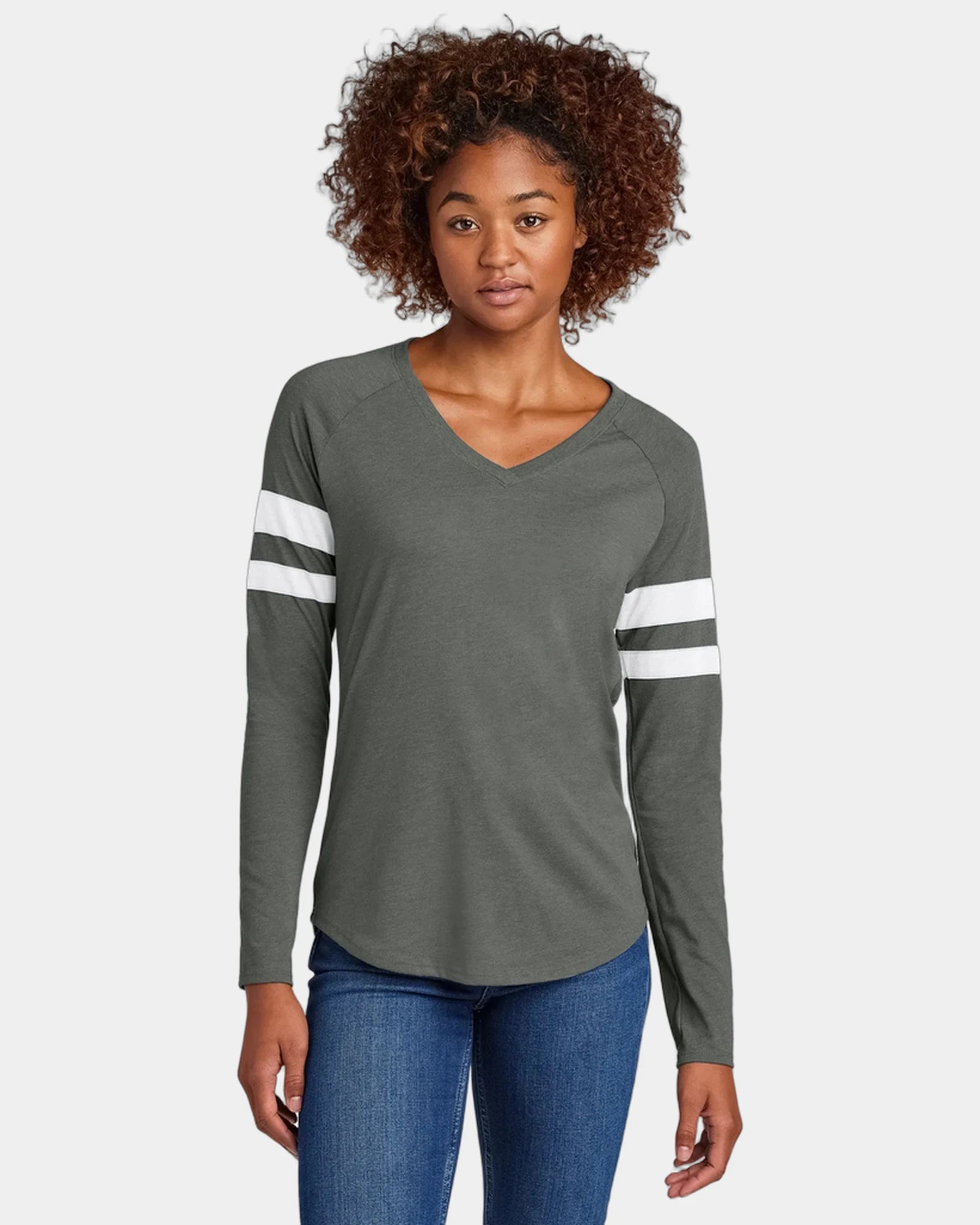 Custom Sport-Tek Women's Halftime Stripe V-Neck Tee - White/ Vintage Heather