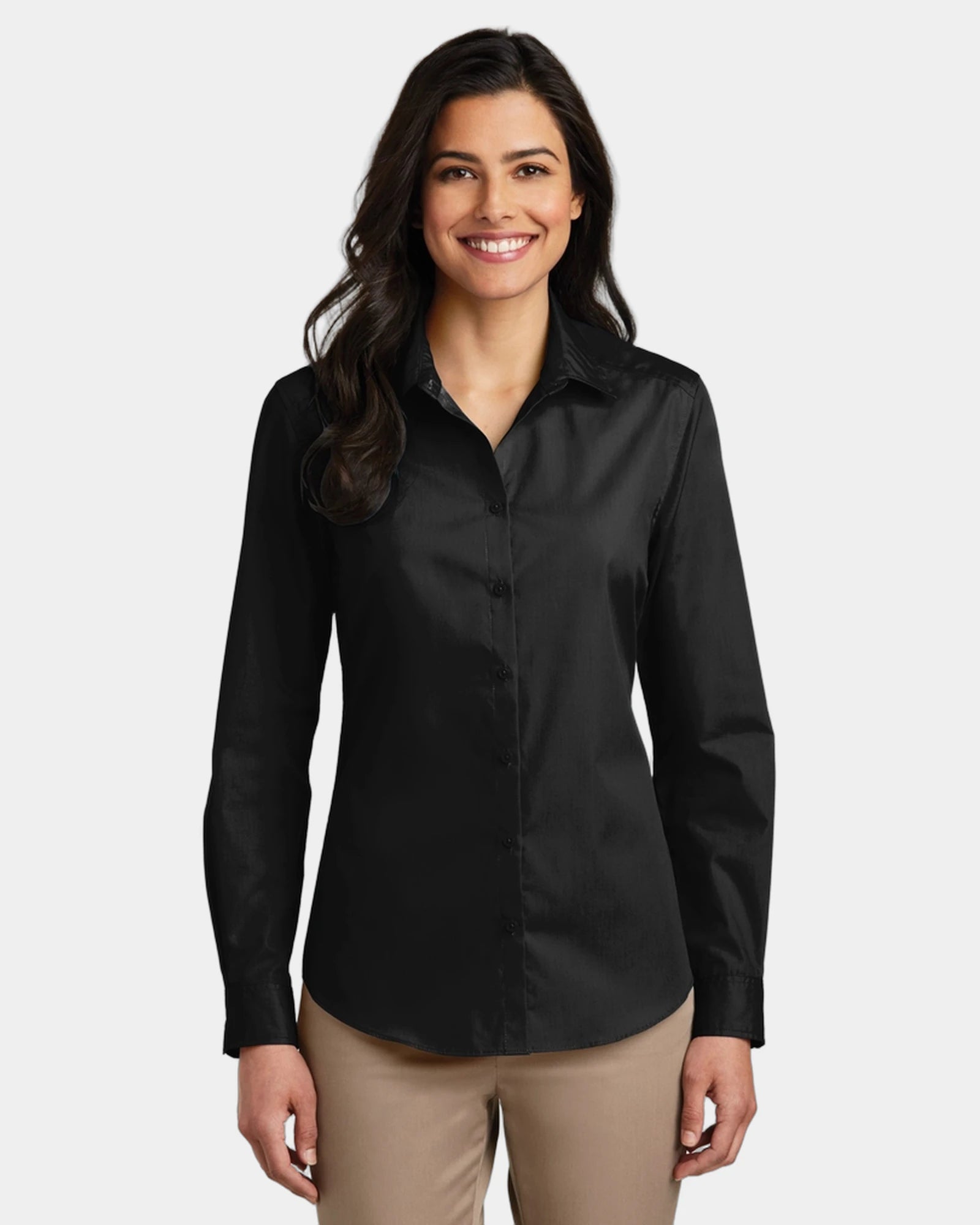 Custom stain-release poplin shirt Port Authority women's - Deep Black