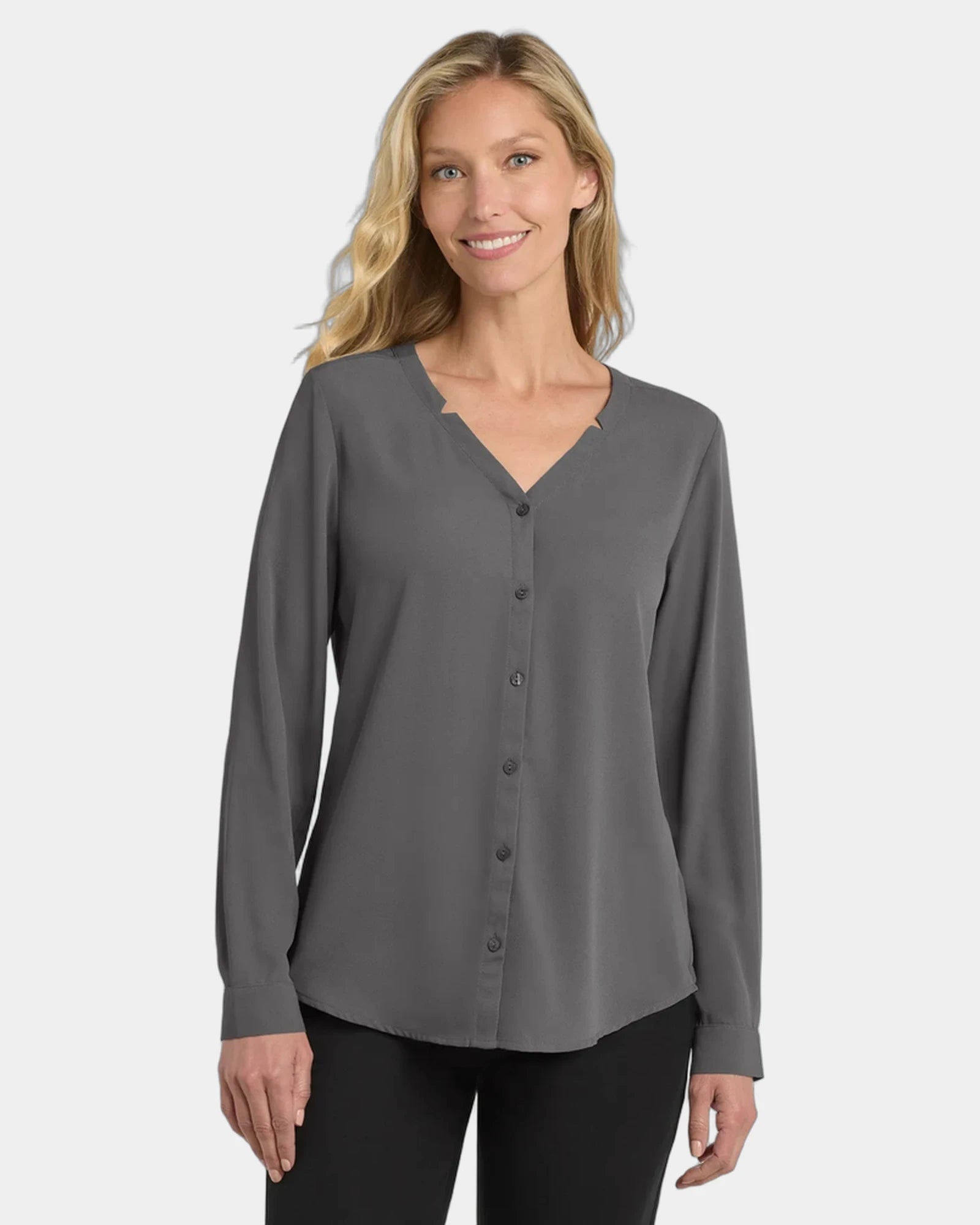 Custom polyester Port Authority women's button-front blouse - Sterling Grey