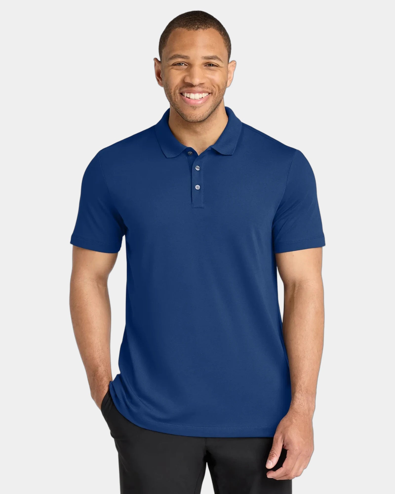 Custom stretch pique polo Mercer+Mettle men's shirt - Blue Note