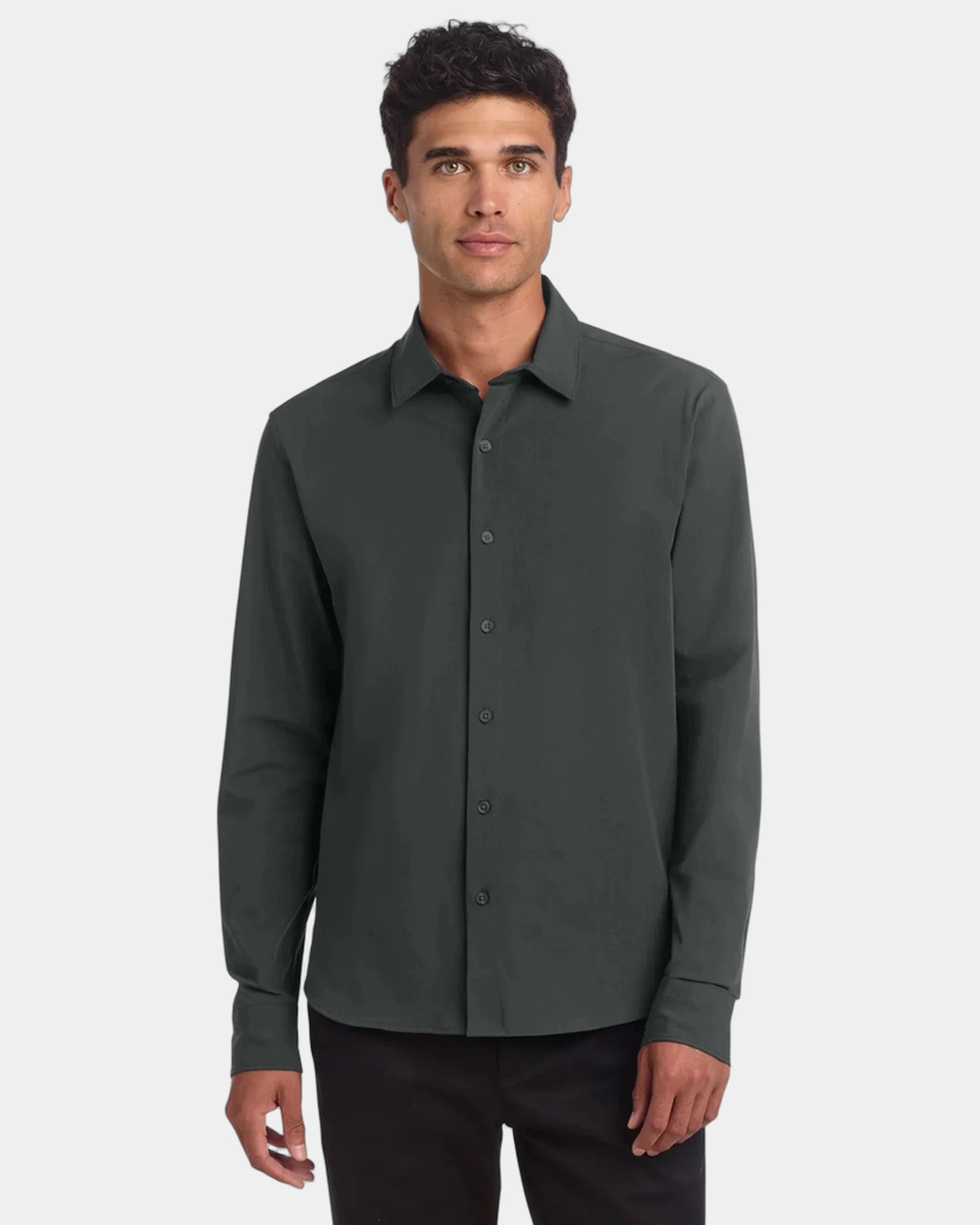 Custom stretch woven long sleeve shirt for men - Anchor Grey