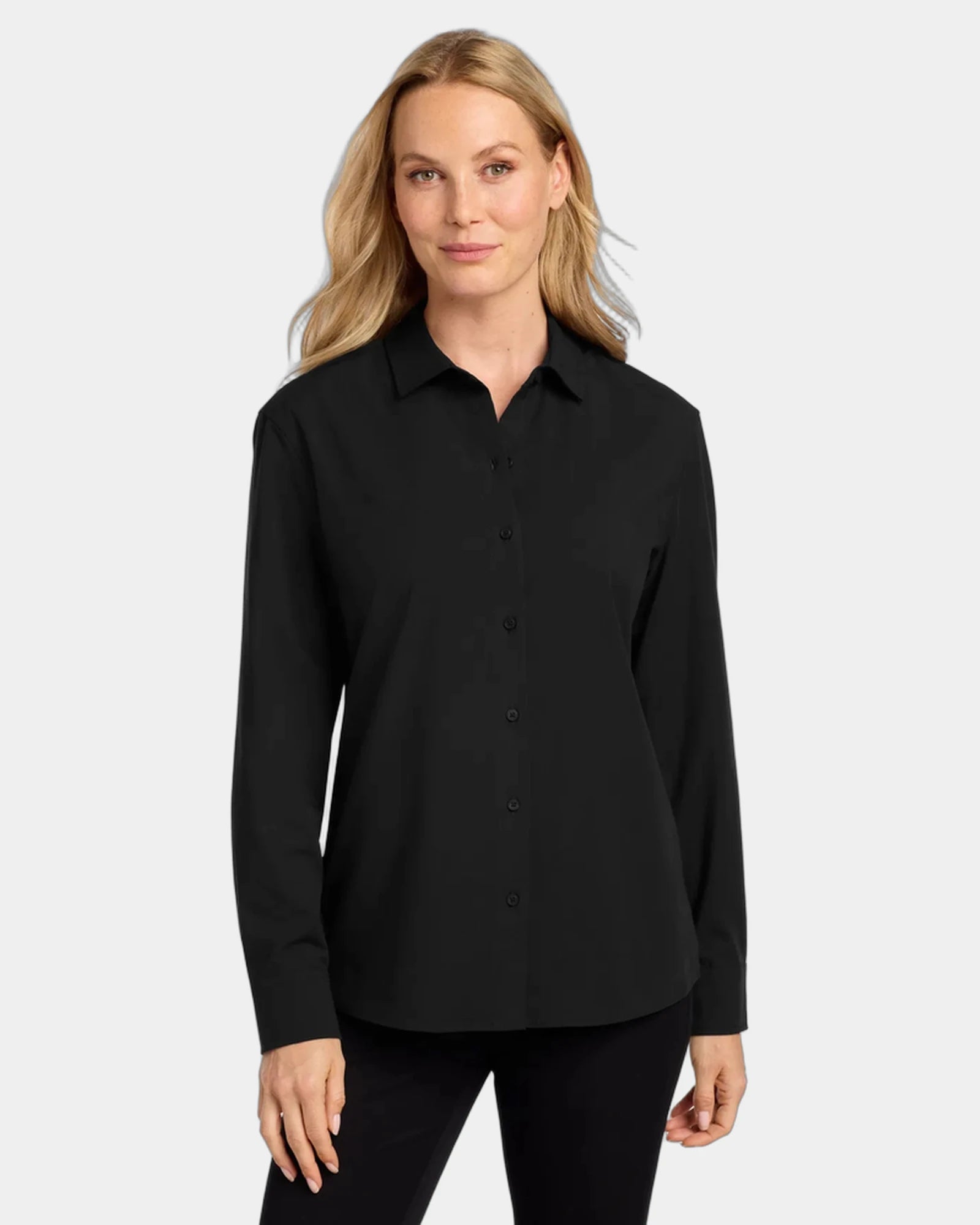 Custom stretch woven long sleeve shirt for women - Deep Black