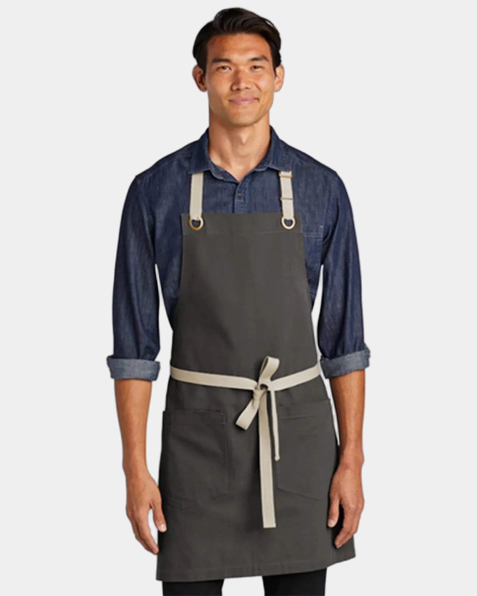 Custom cotton canvas two-pocket apron with front pocket - Magnet/ Stone