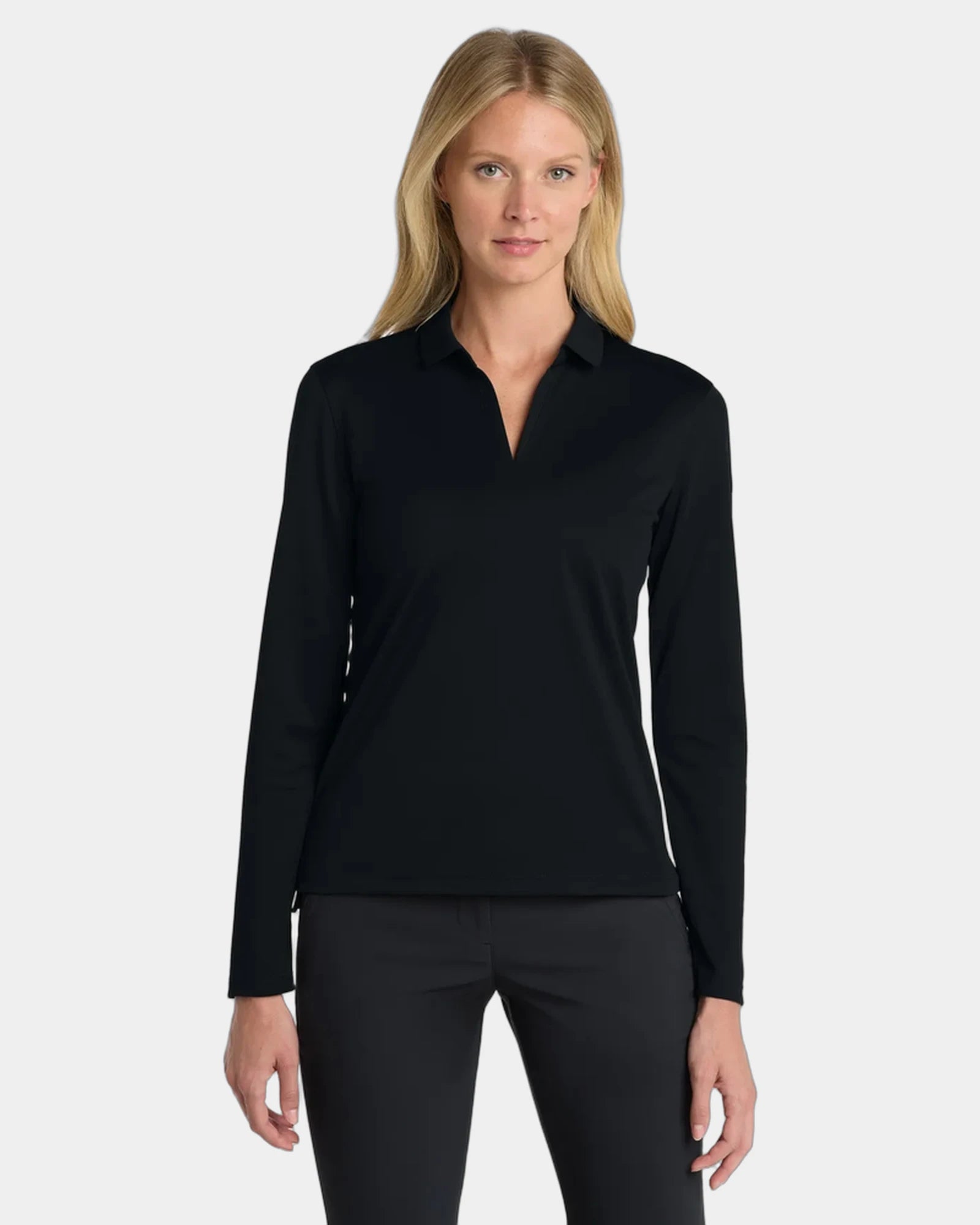 Custom Dri-FIT Nike Women's Long Sleeve Polo Shirt - Black