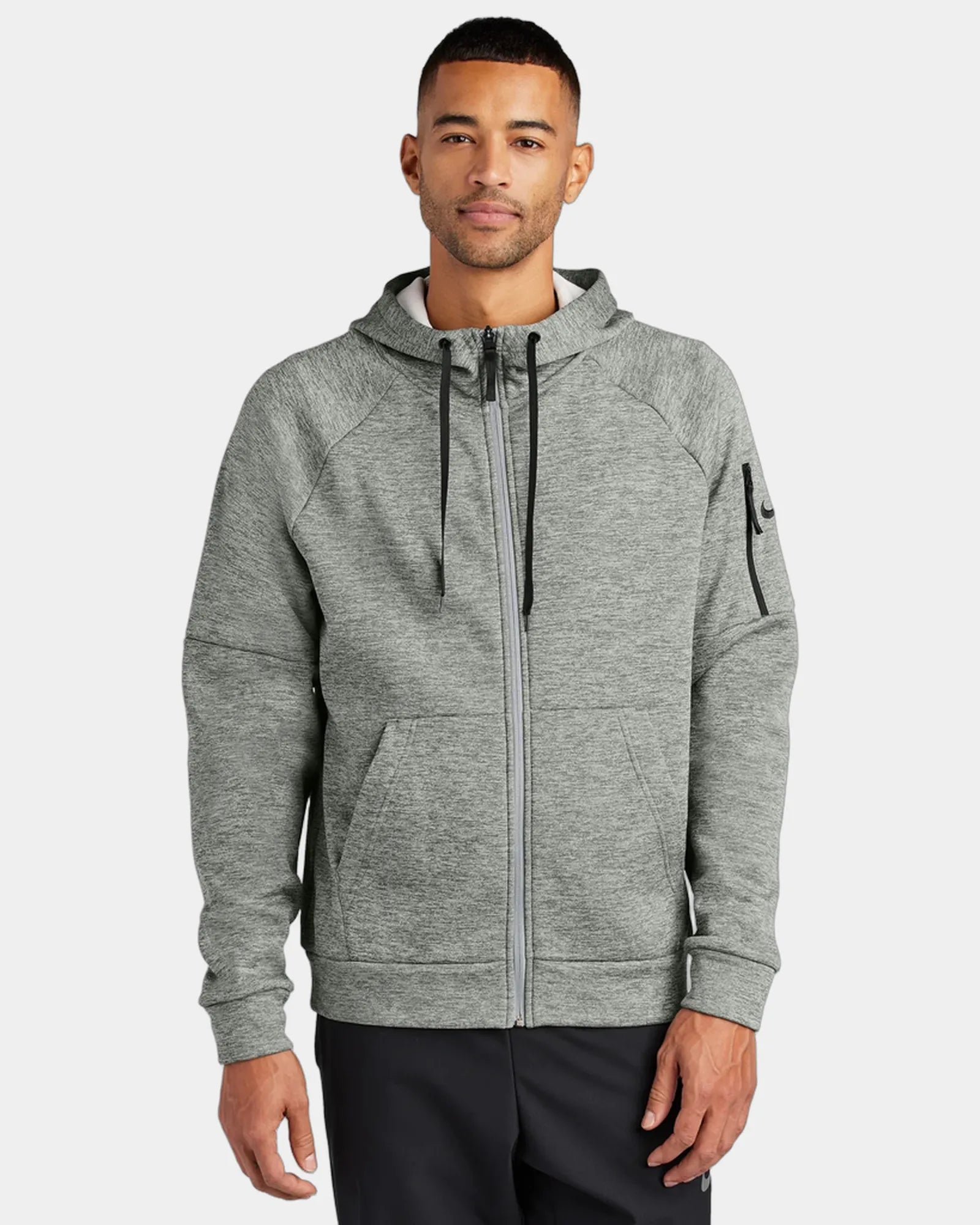 Custom Nike Therma-FIT Pocket Full-Zip Fleece Hoodie - Dark Grey Heather