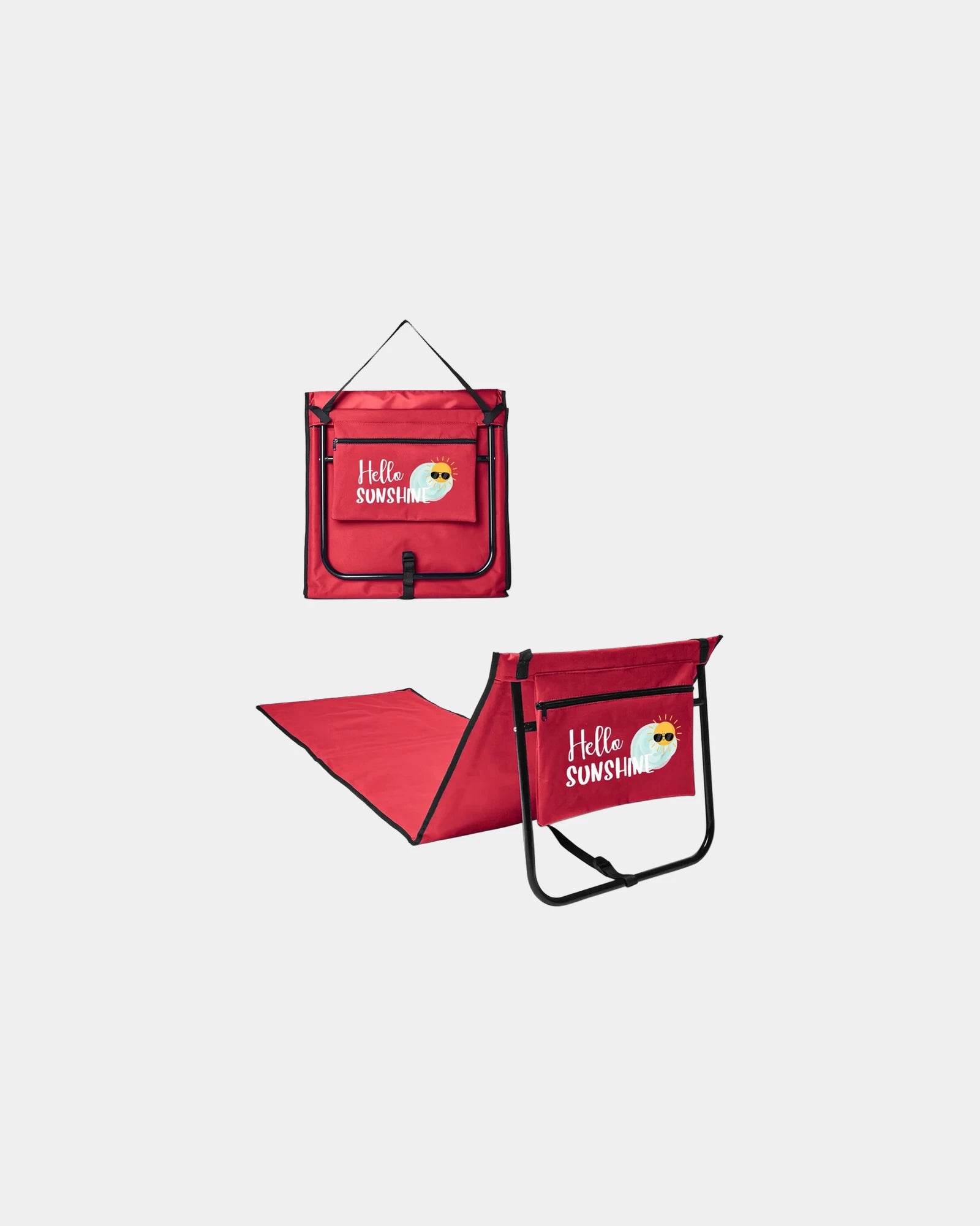 Custom polyester beach chair with zipper pocket - Red