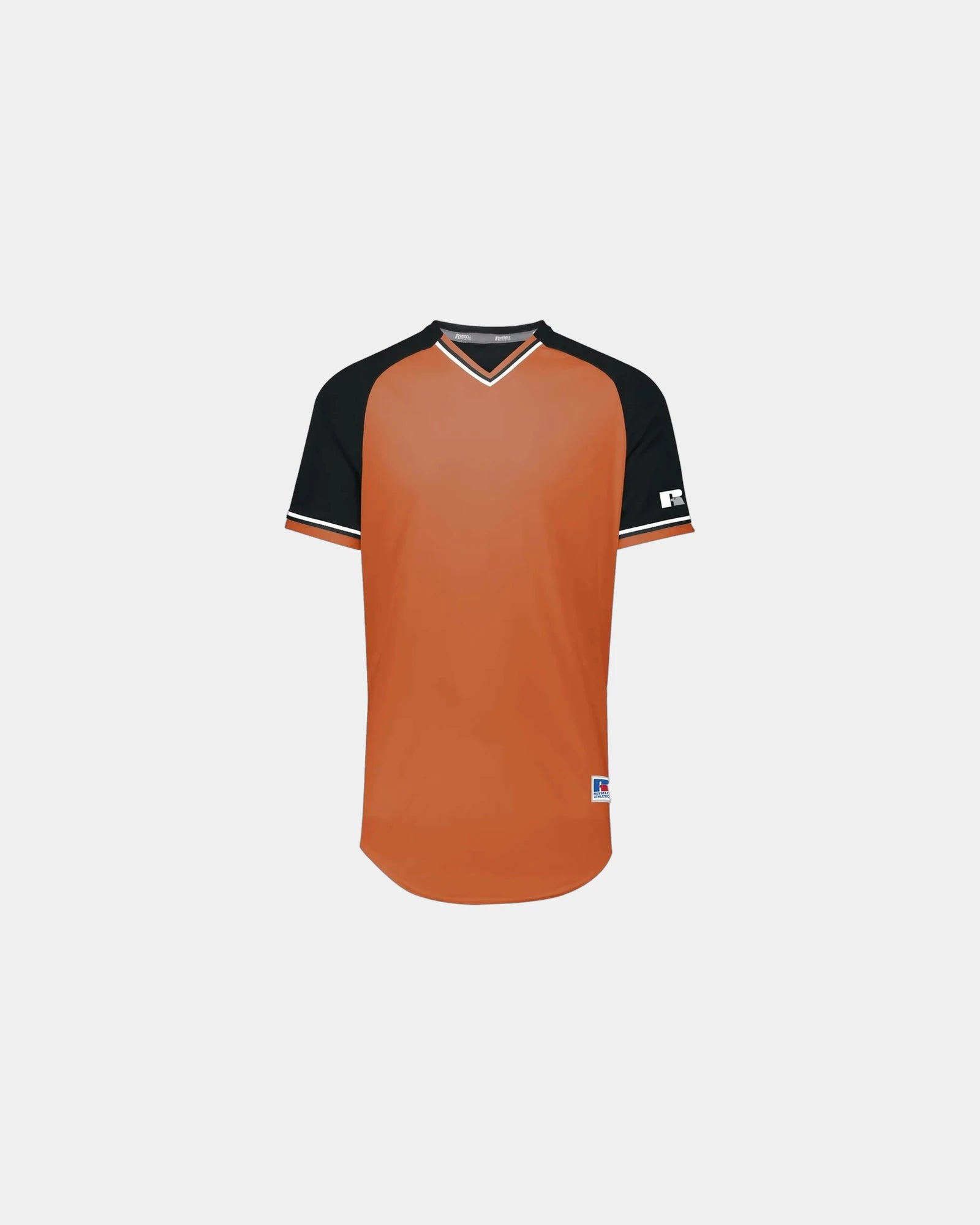 Custom polyester Russell Athletic Youth V-Neck Jersey - Burnt Orange/ Black/ White