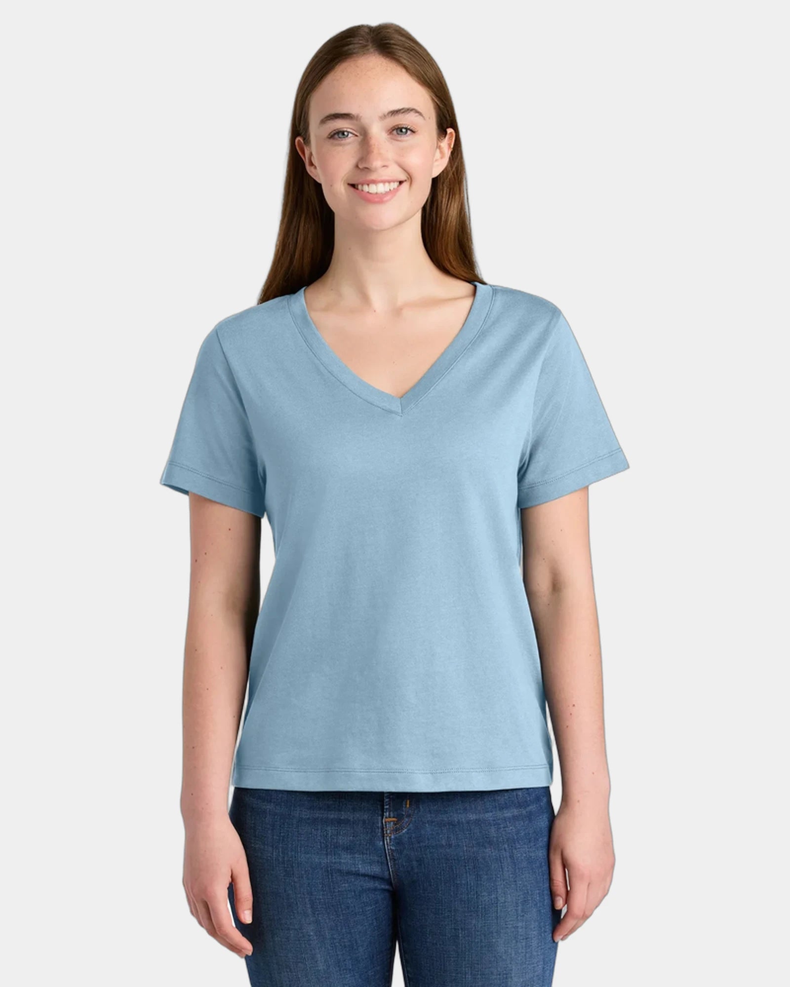 Custom organic cotton Stanley/Stella Isla V-Neck tee - Blue Soul