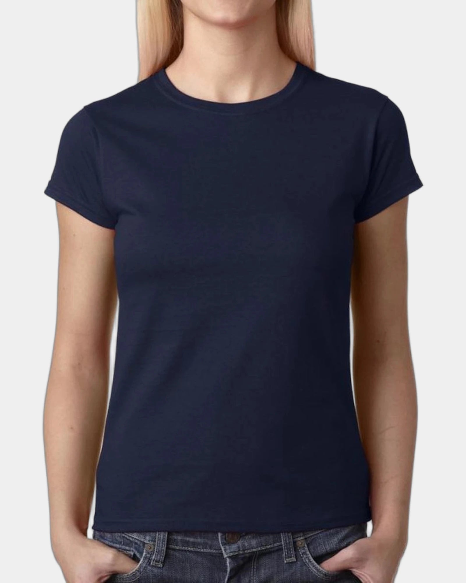 Custom cotton ladies' t-shirt with contoured silhouette - Navy Blue