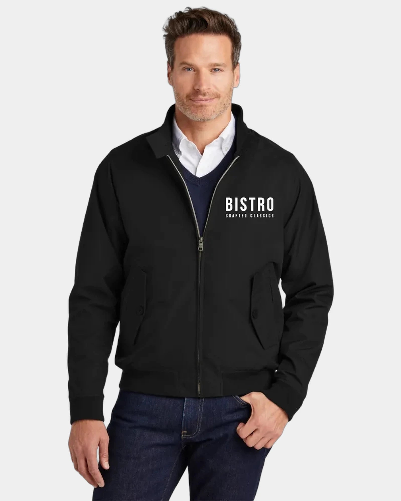 Custom waterproof bomber jacket with tartan lining - Black