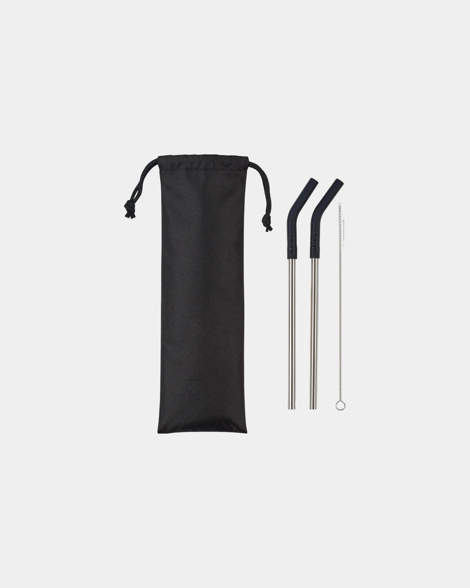 Custom stainless steel straw set with travel pouch - Black