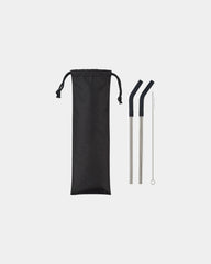 Custom stainless steel straw set with travel pouch - Black