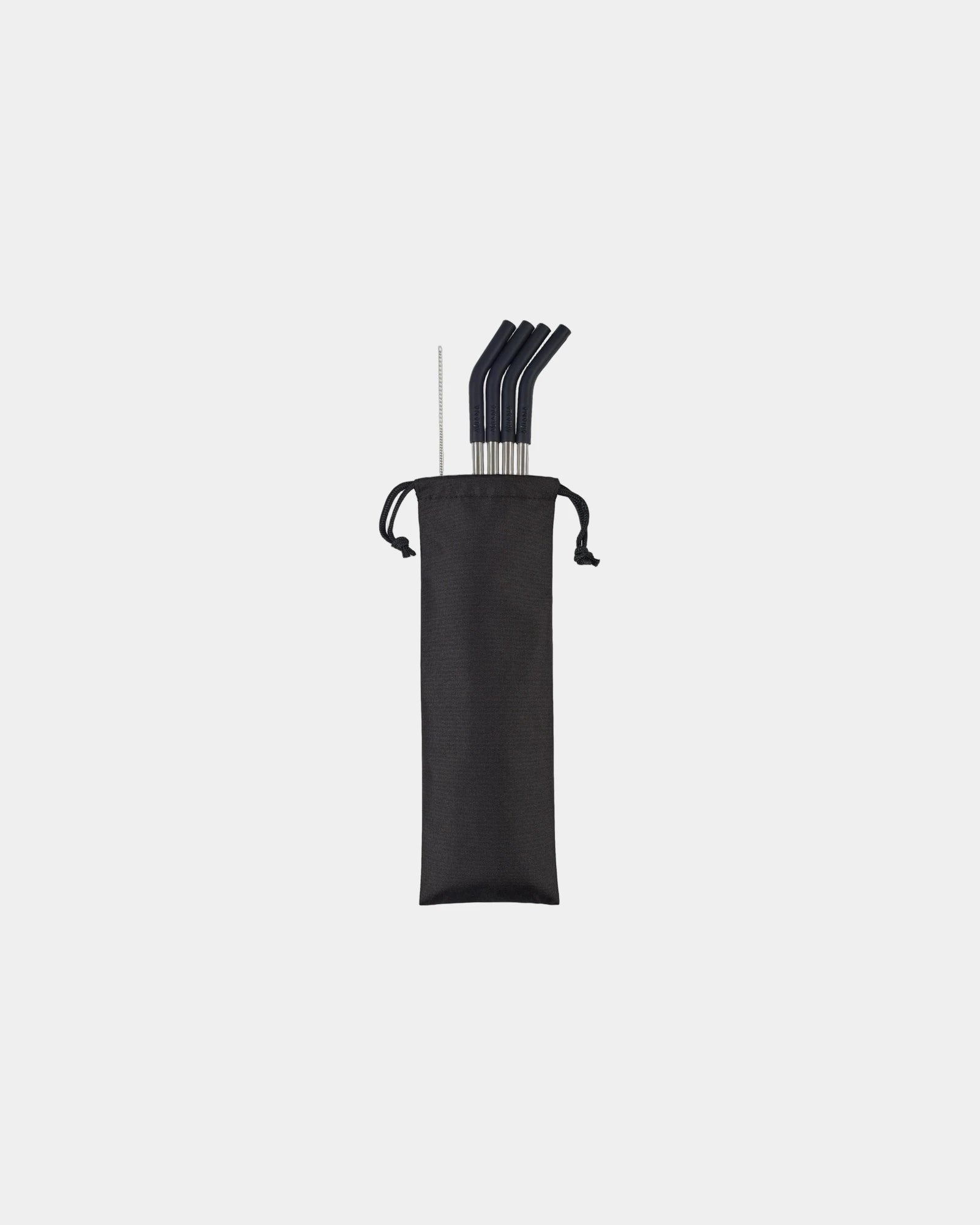 Custom stainless steel 4-pack straw set with pouch - Black