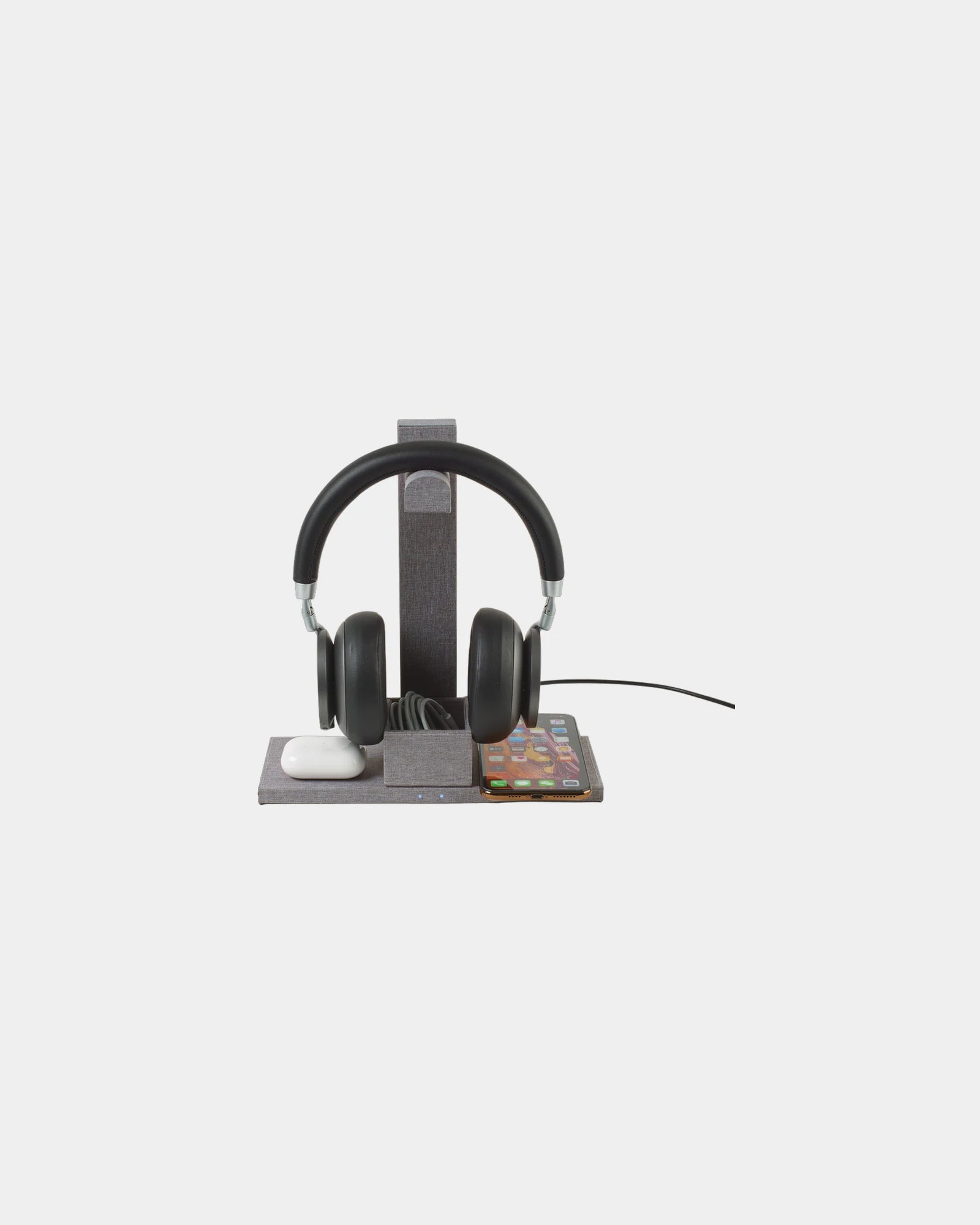 Custom dual wireless charger and headphone stand - Medium Grey Heather