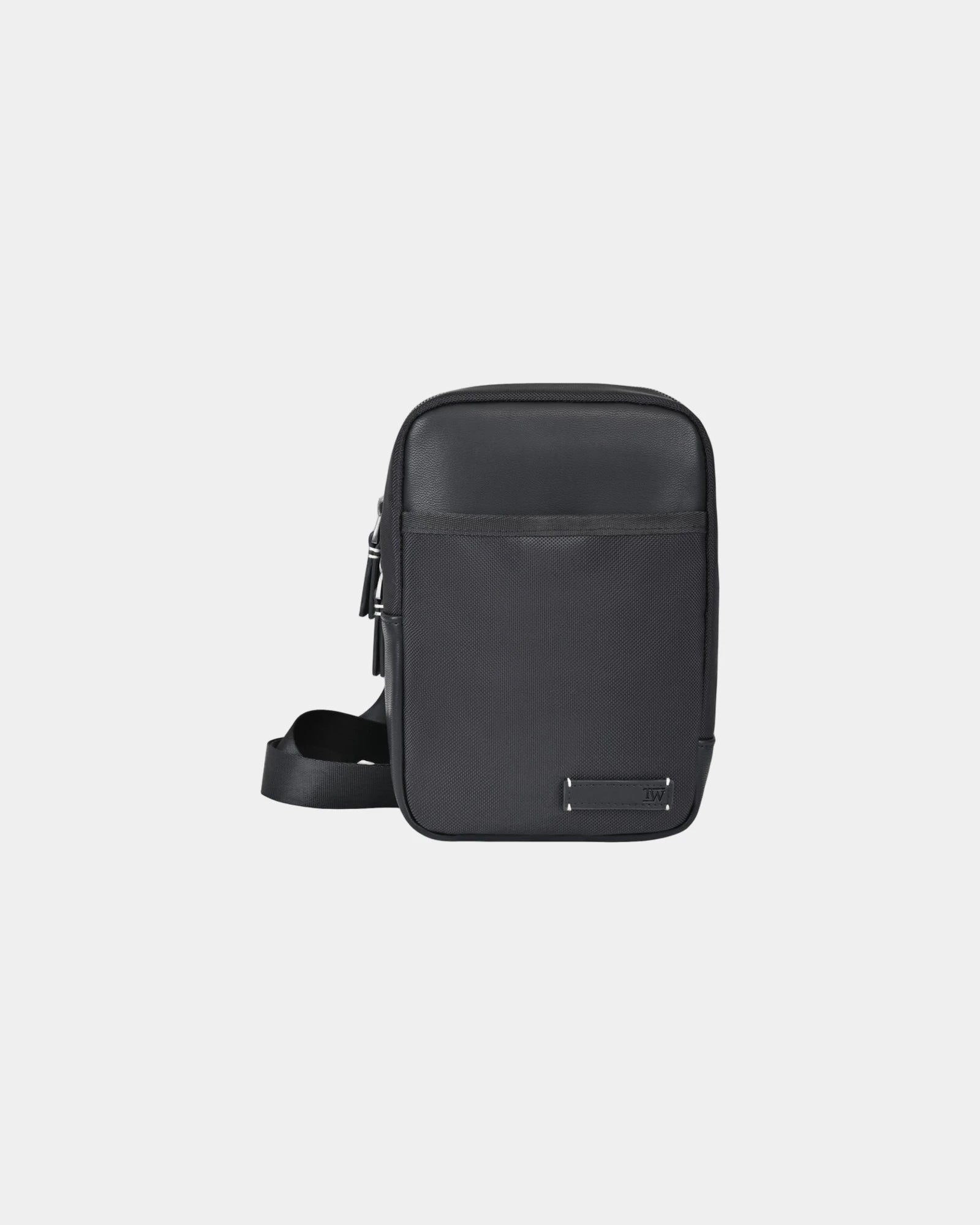 Custom recycled nylon crossbody bag with vegan leather - Black