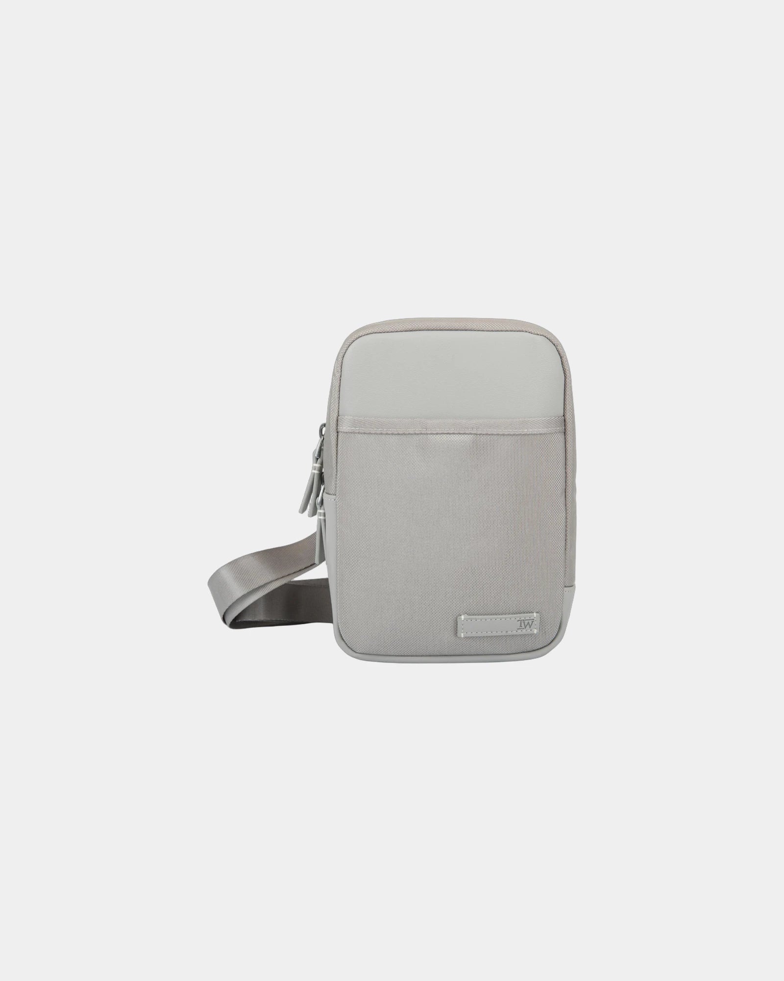 Custom recycled nylon crossbody bag with vegan leather - Taupe