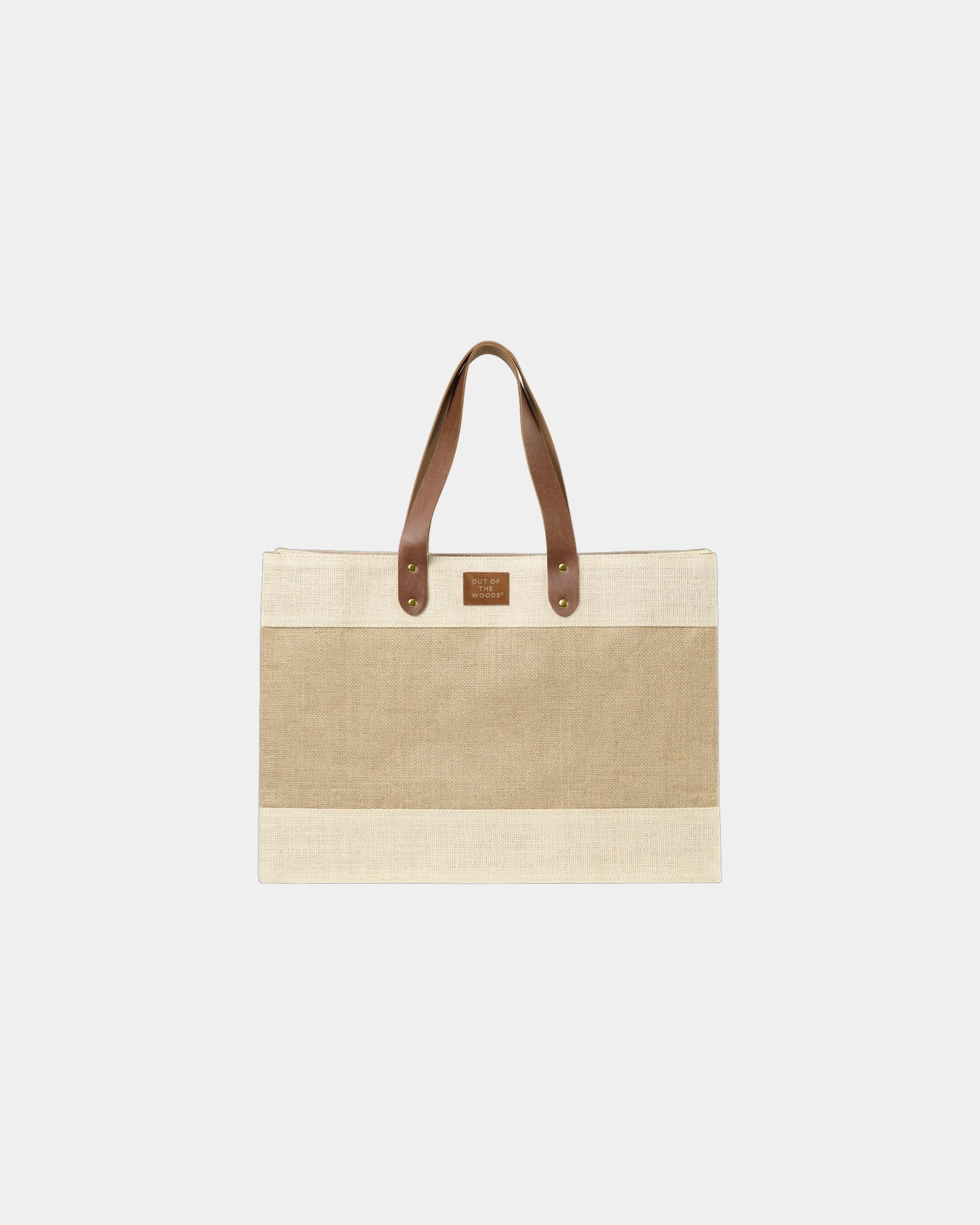 Custom jute market tote bag with vegan leather handles - Natural