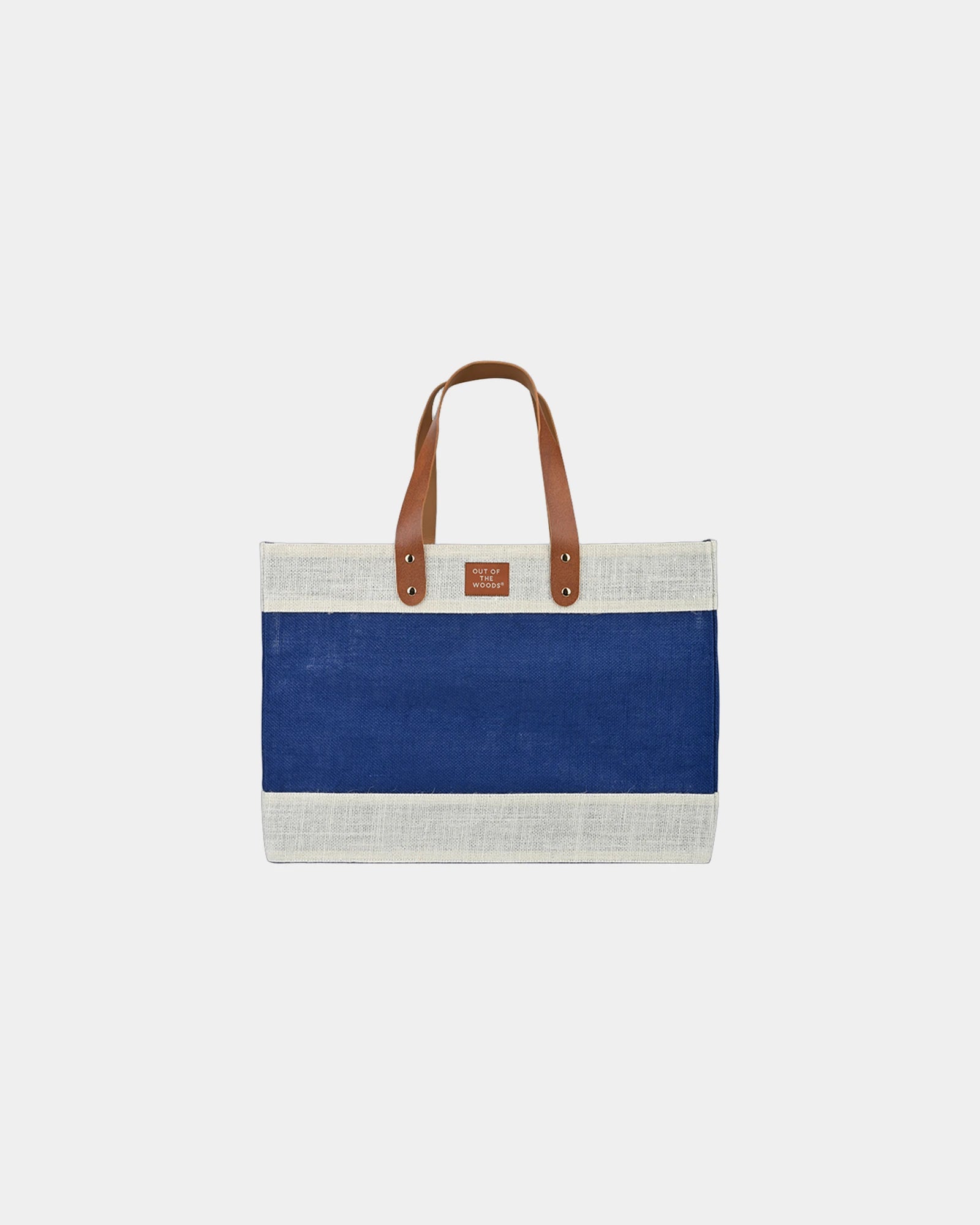 Custom jute market tote bag with vegan leather handles - Navy Blue