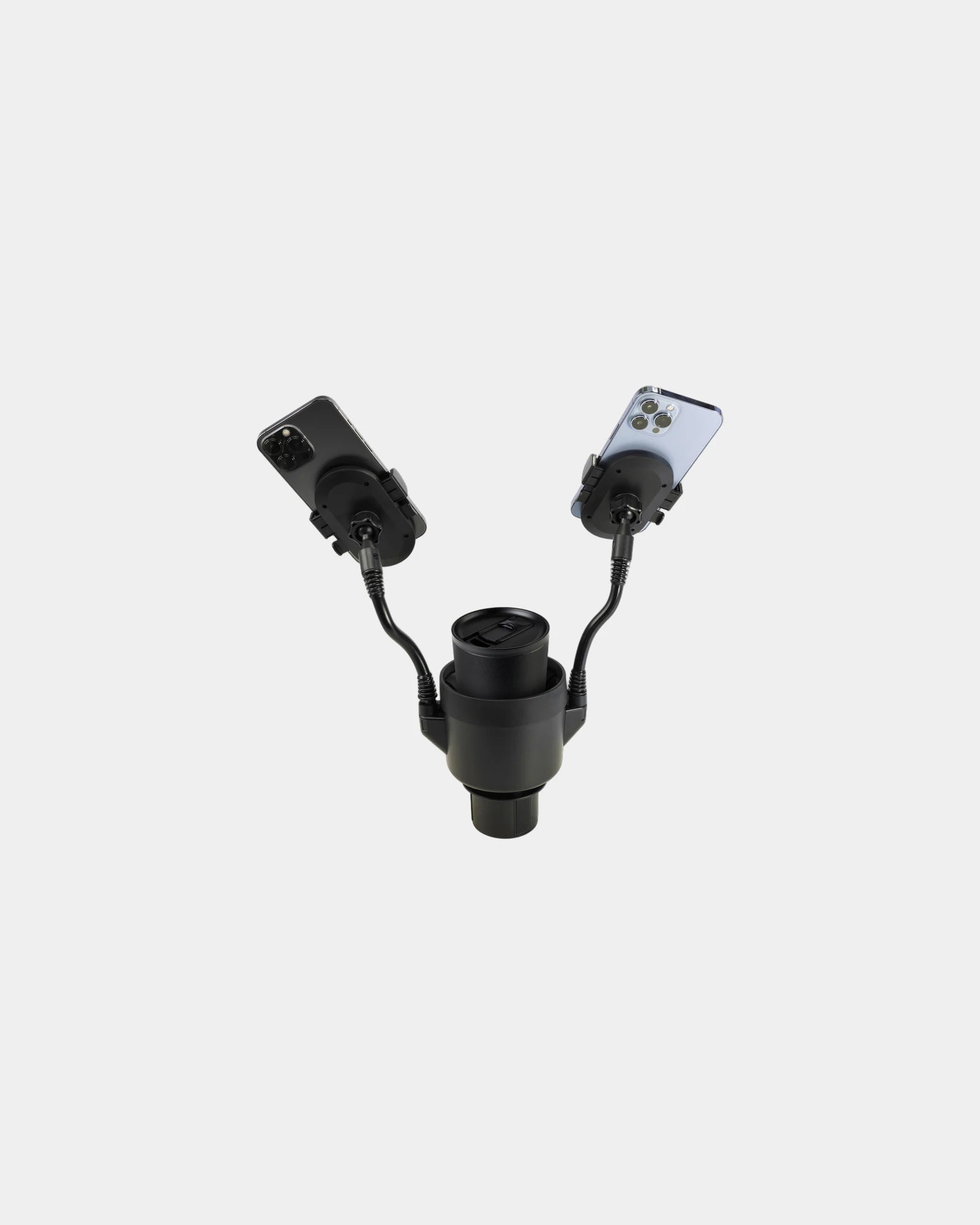 Promotional cup holder with dual phone mount accessory - Black