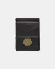 Custom genuine leather folding wallet with ball marker - Black