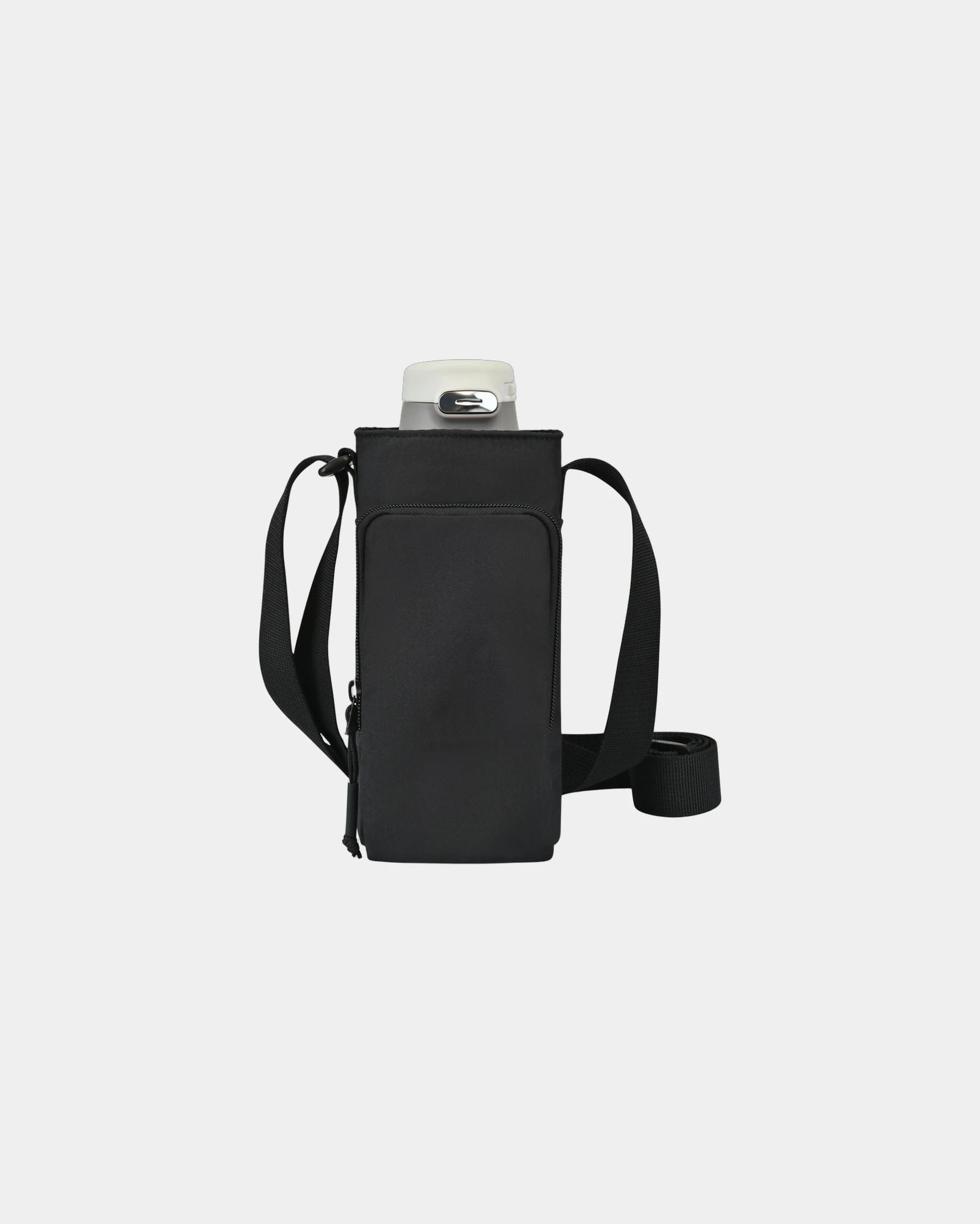 Custom recycled nylon bottle sling with phone pocket - Black