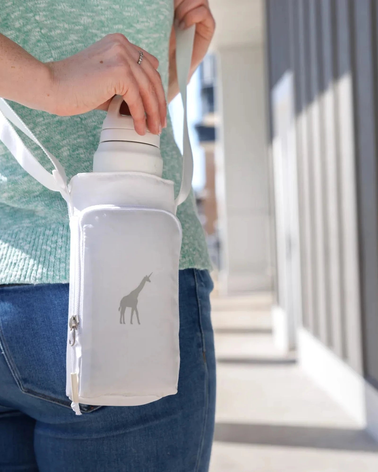 Custom recycled nylon bottle sling with phone pocket - 11
