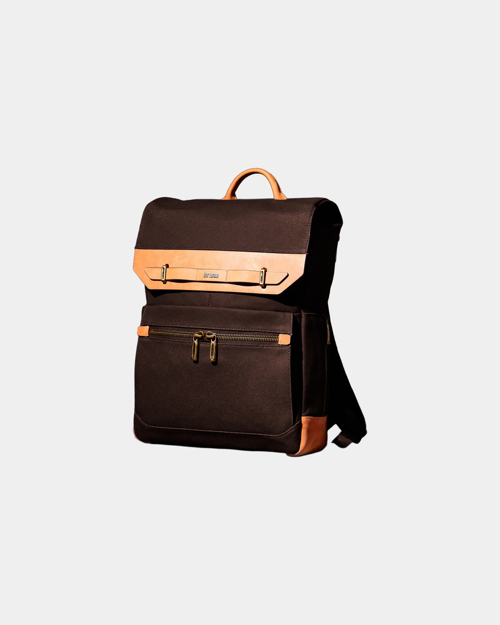Custom cotton-twill leather backpack with tech pocket - 16