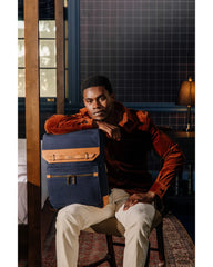 Custom cotton-twill leather backpack with tech pocket - 10