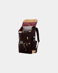 Custom cotton-twill leather backpack with tech pocket - Oak