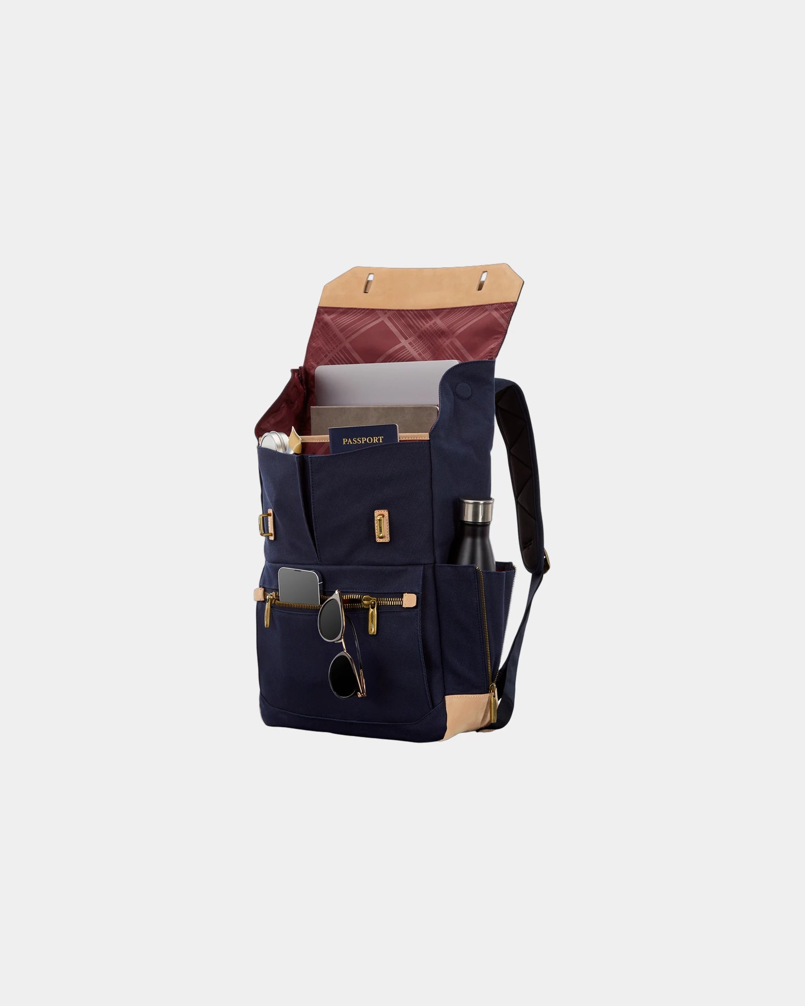 Custom cotton-twill leather backpack with tech pocket - 5