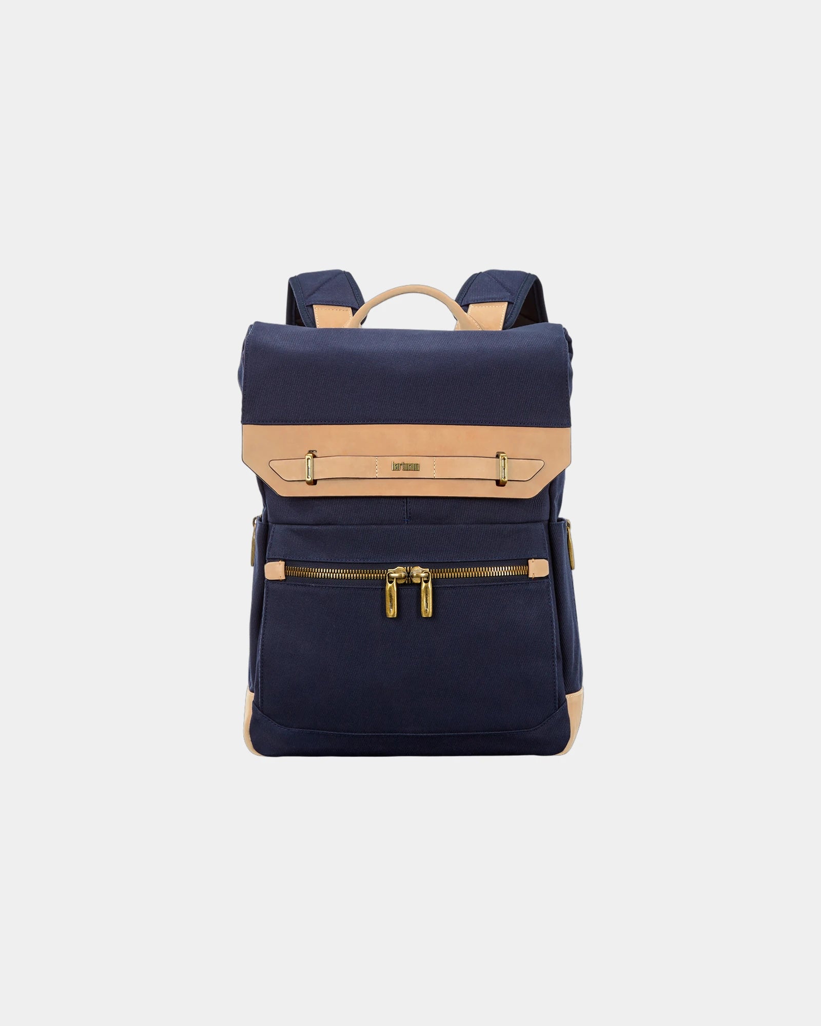 Custom cotton-twill leather backpack with tech pocket - 8